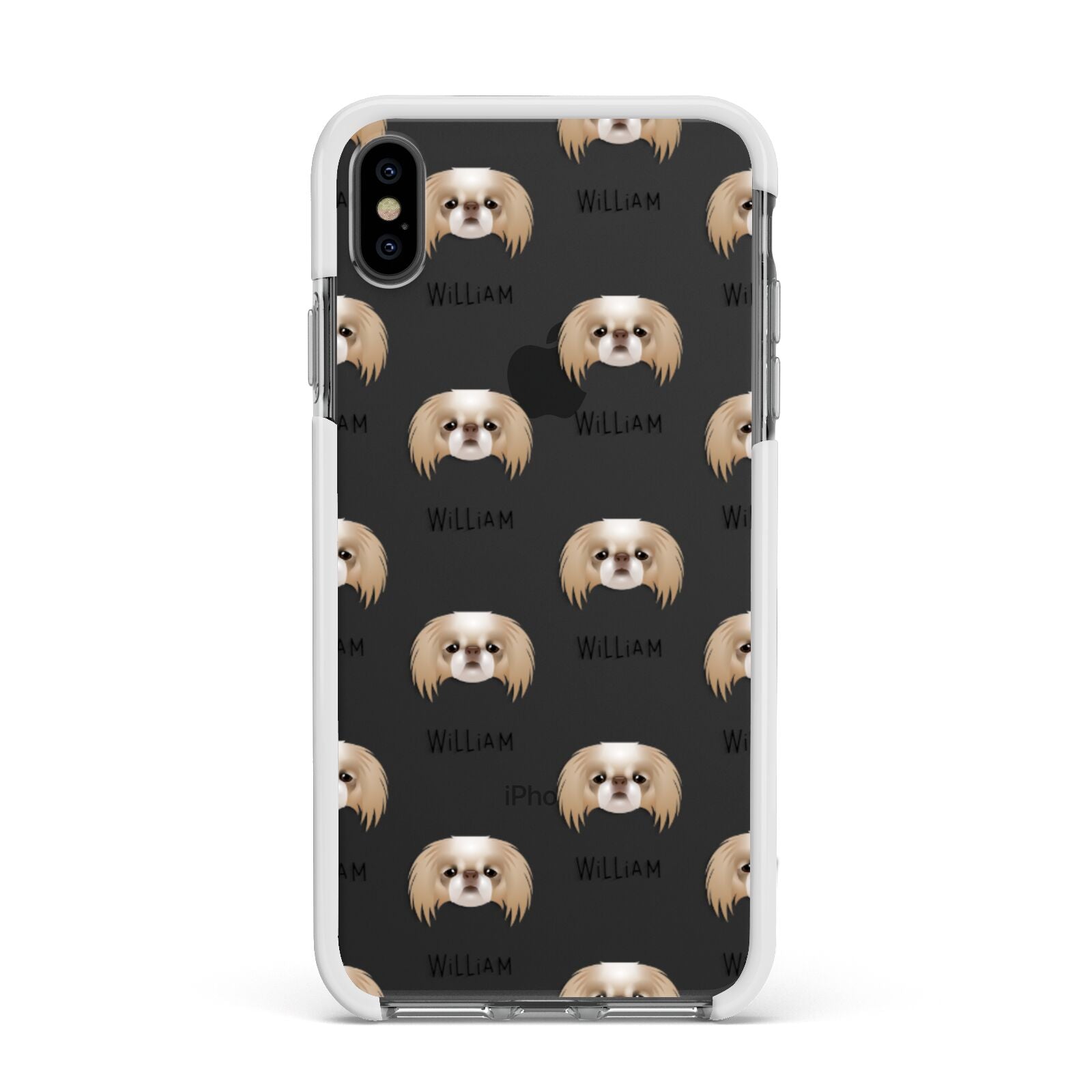 Japanese Chin Icon with Name Apple iPhone Xs Max Impact Case White Edge on Black Phone