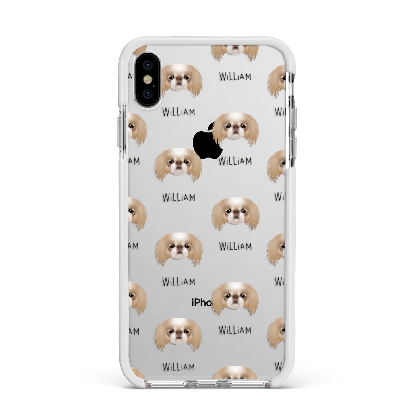 Japanese Chin Icon with Name Apple iPhone Xs Max Impact Case White Edge on Silver Phone