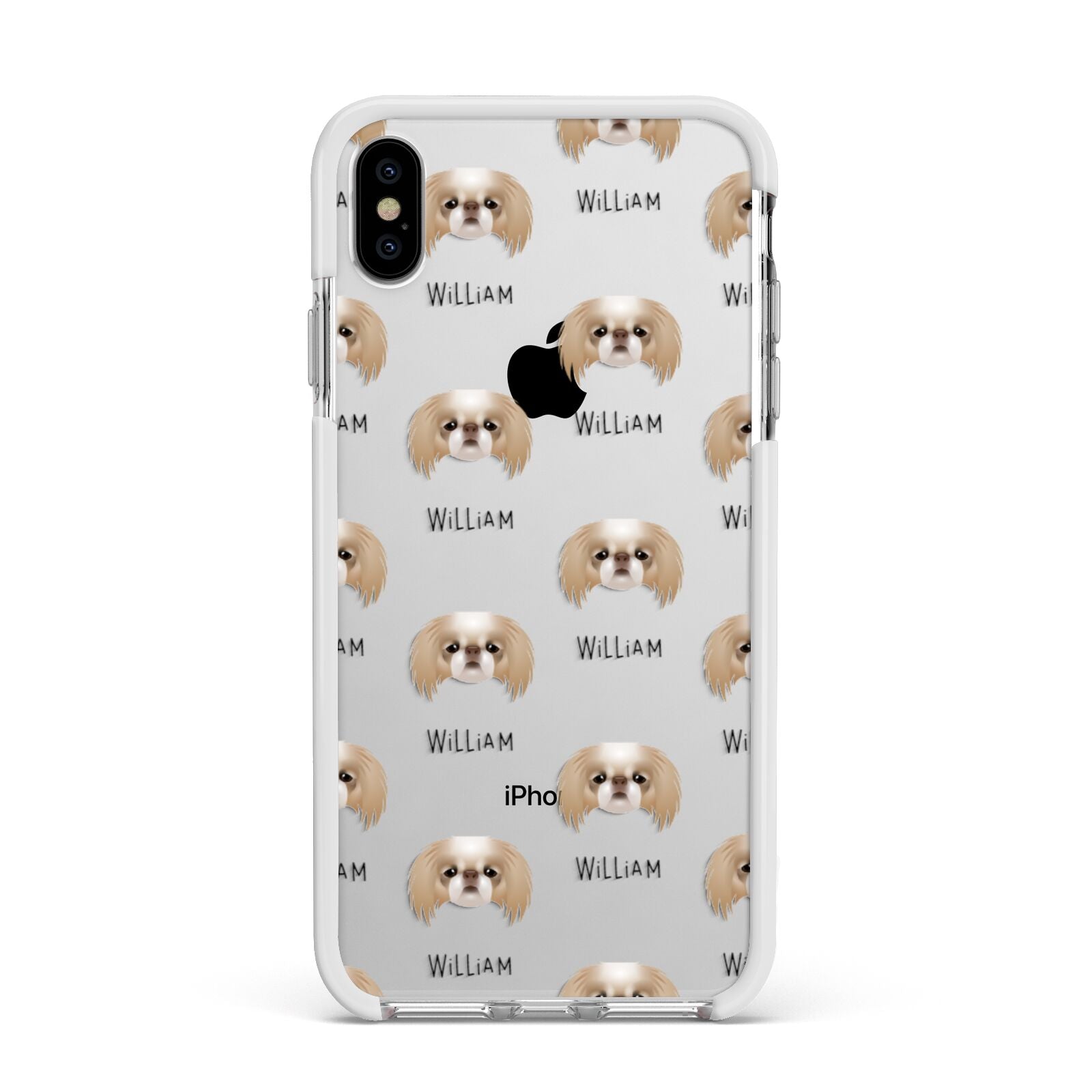 Japanese Chin Icon with Name Apple iPhone Xs Max Impact Case White Edge on Silver Phone