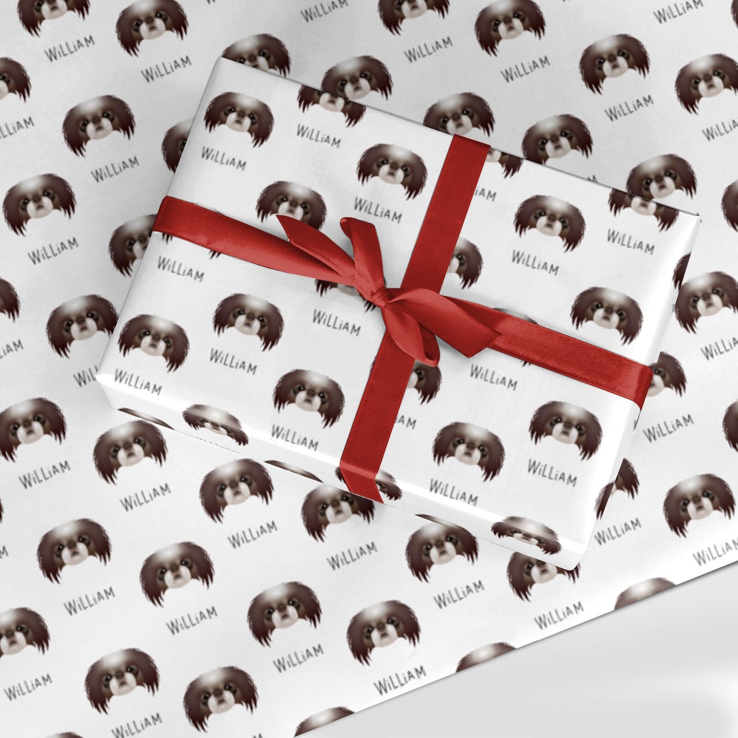 Japanese Chin Icon with Name Custom Wrapping Paper