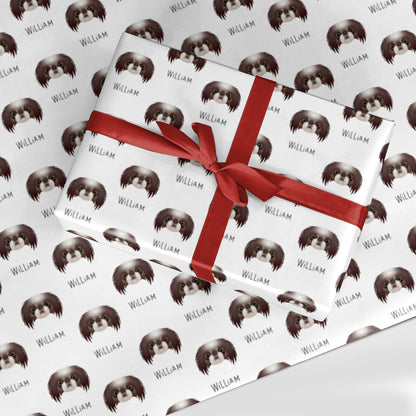 Japanese Chin Icon with Name Custom Wrapping Paper