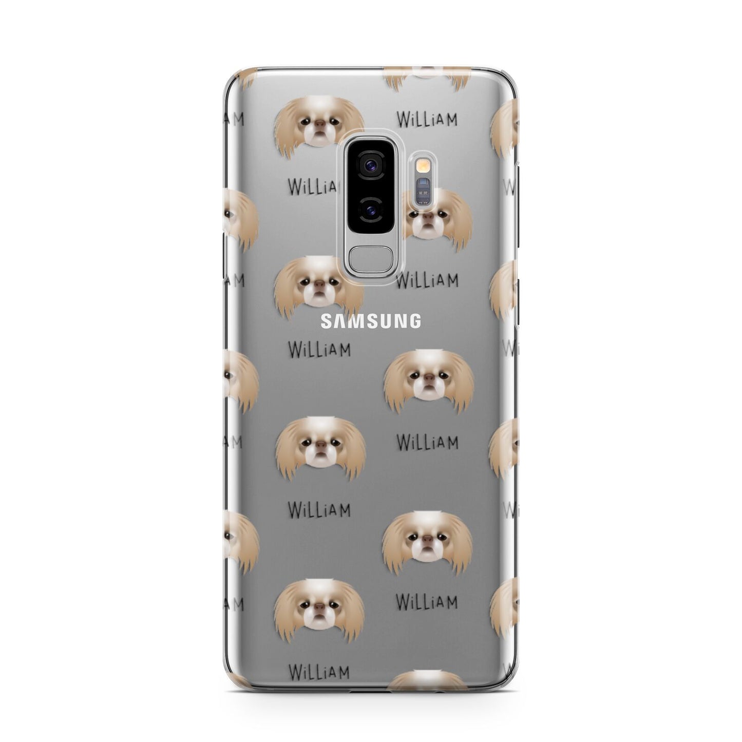 Japanese Chin Icon with Name Samsung Galaxy S9 Plus Case on Silver phone