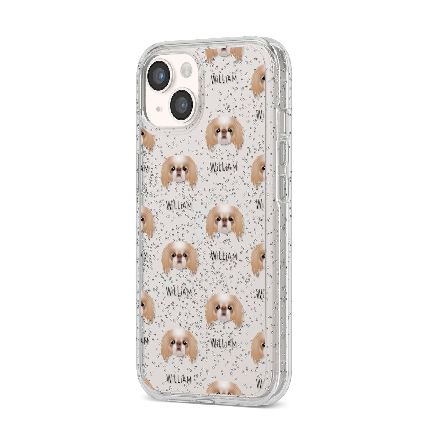 Japanese Chin Icon with Name iPhone 14 Glitter Tough Case Starlight Angled Image