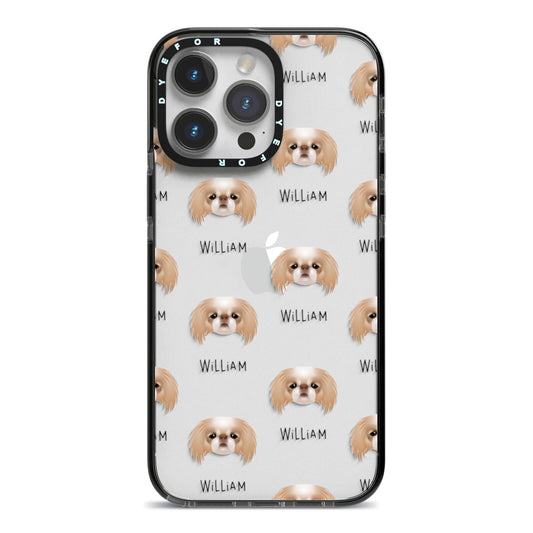 Japanese Chin Icon with Name iPhone 14 Pro Max Black Impact Case on Silver phone