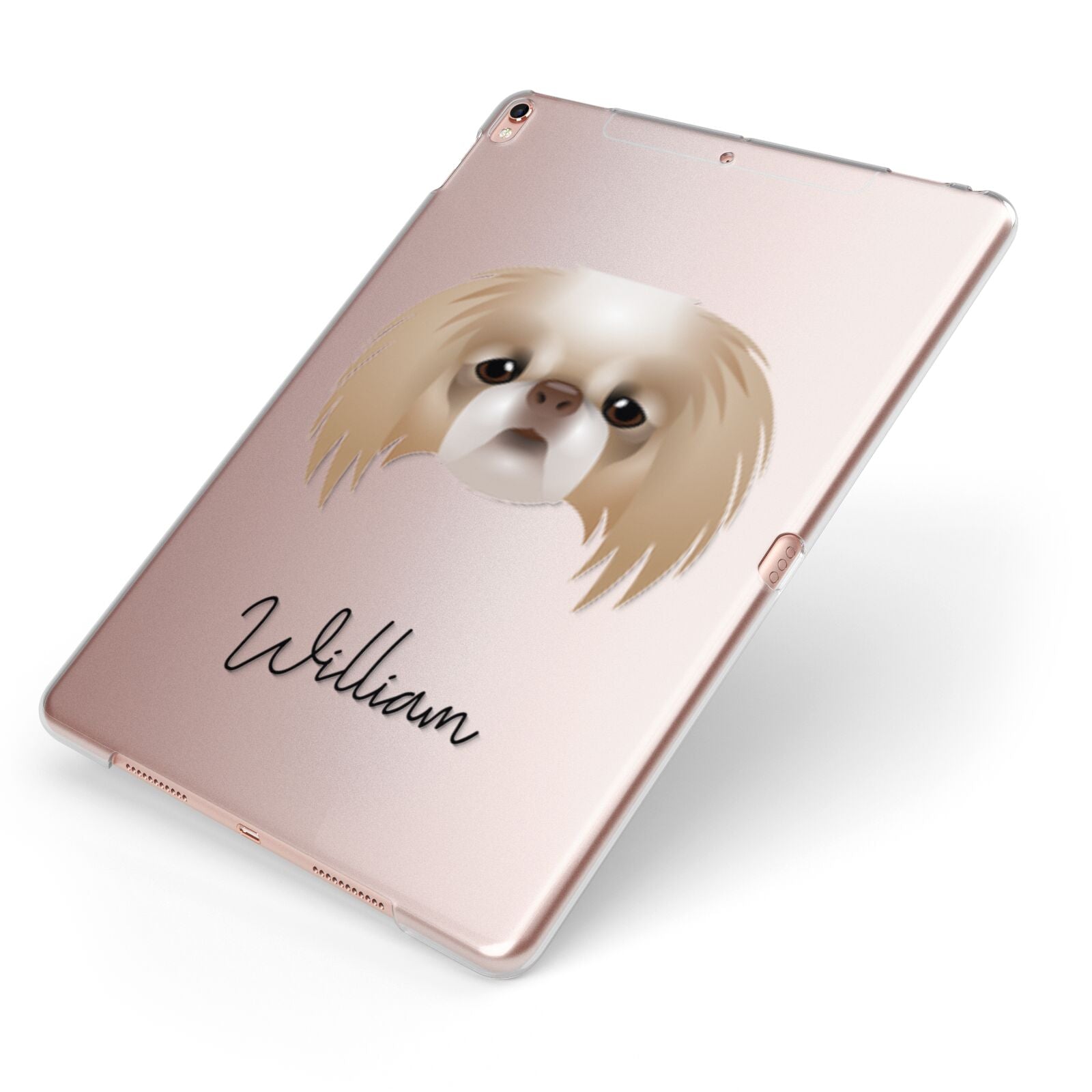 Japanese Chin Personalised Apple iPad Case on Rose Gold iPad Side View
