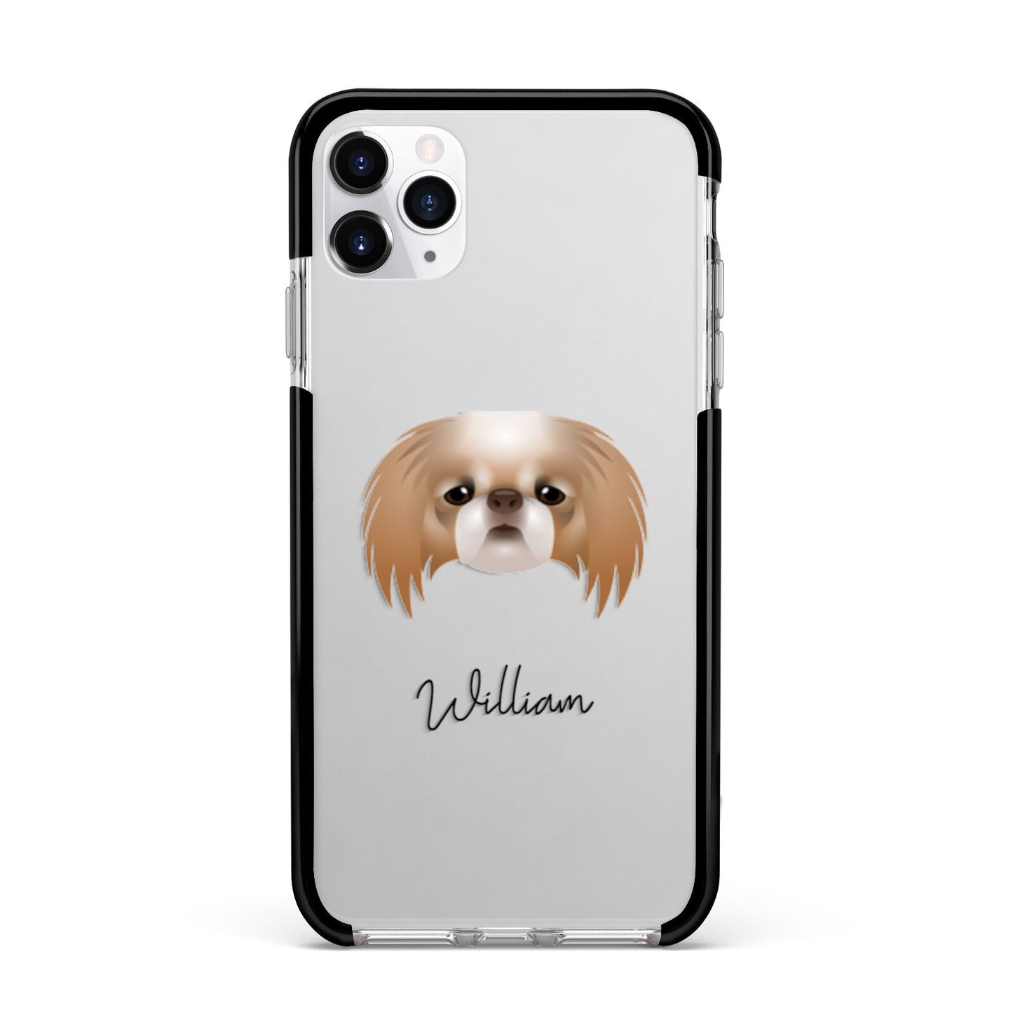 Japanese Chin Personalised Apple iPhone 11 Pro Max in Silver with Black Impact Case