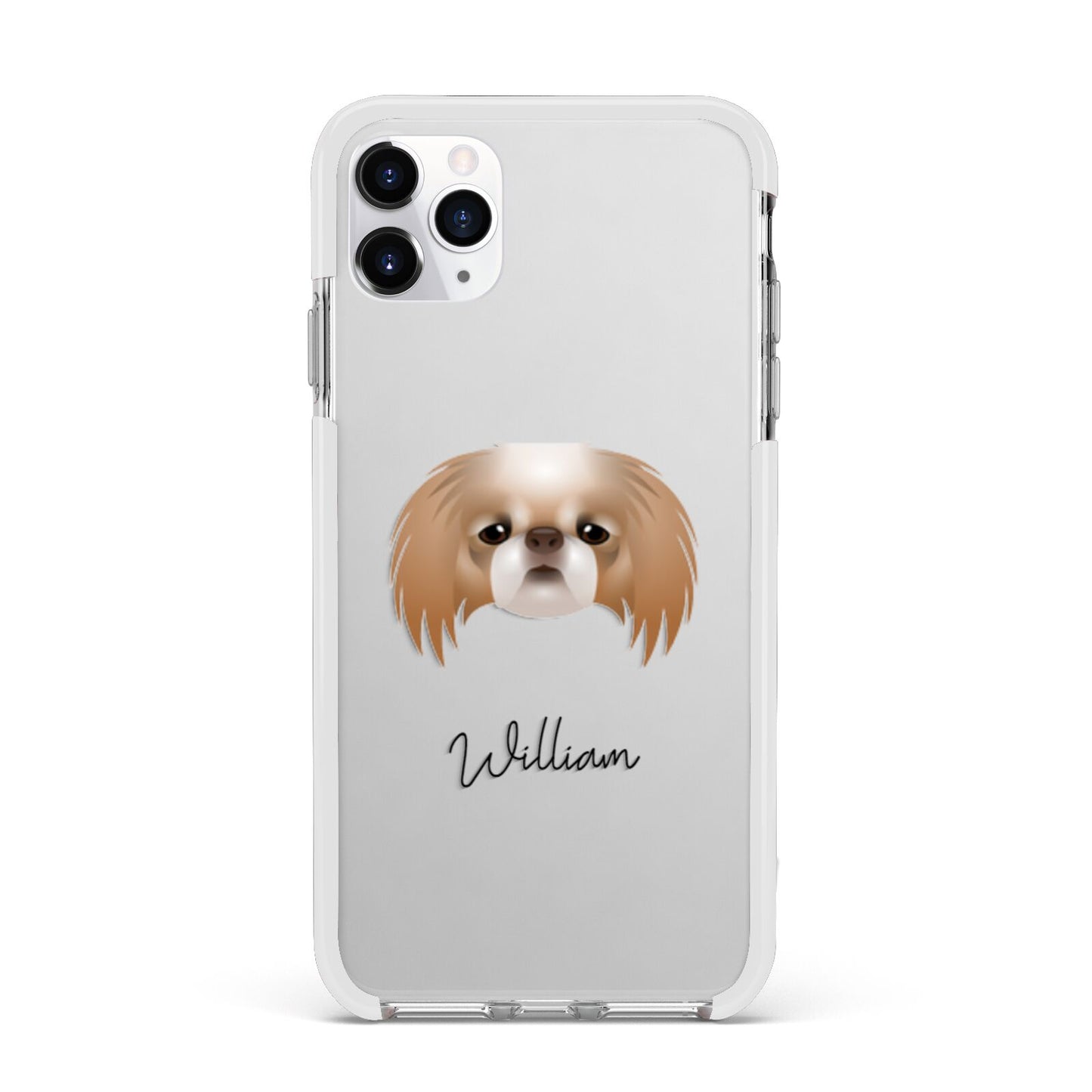 Japanese Chin Personalised Apple iPhone 11 Pro Max in Silver with White Impact Case