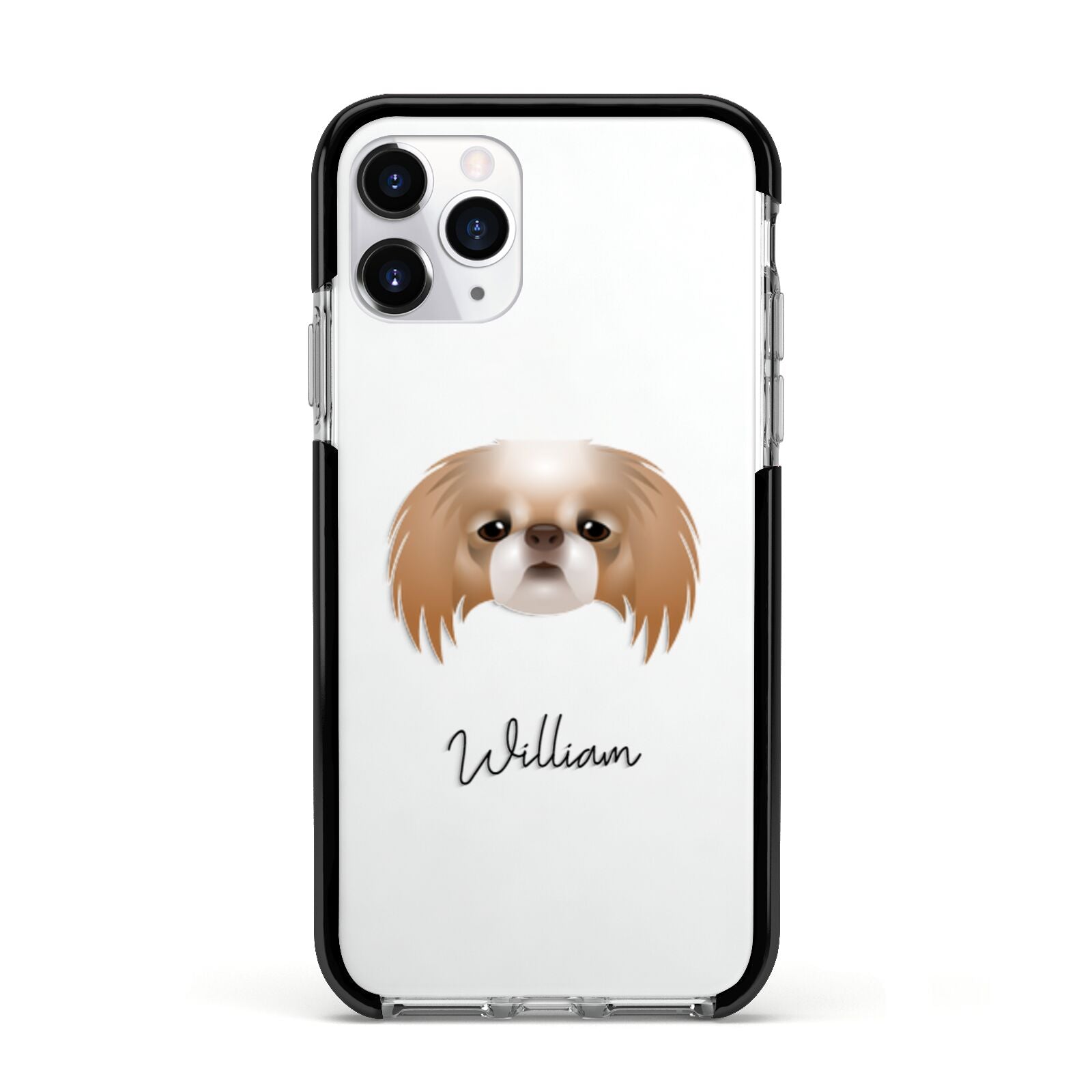 Japanese Chin Personalised Apple iPhone 11 Pro in Silver with Black Impact Case