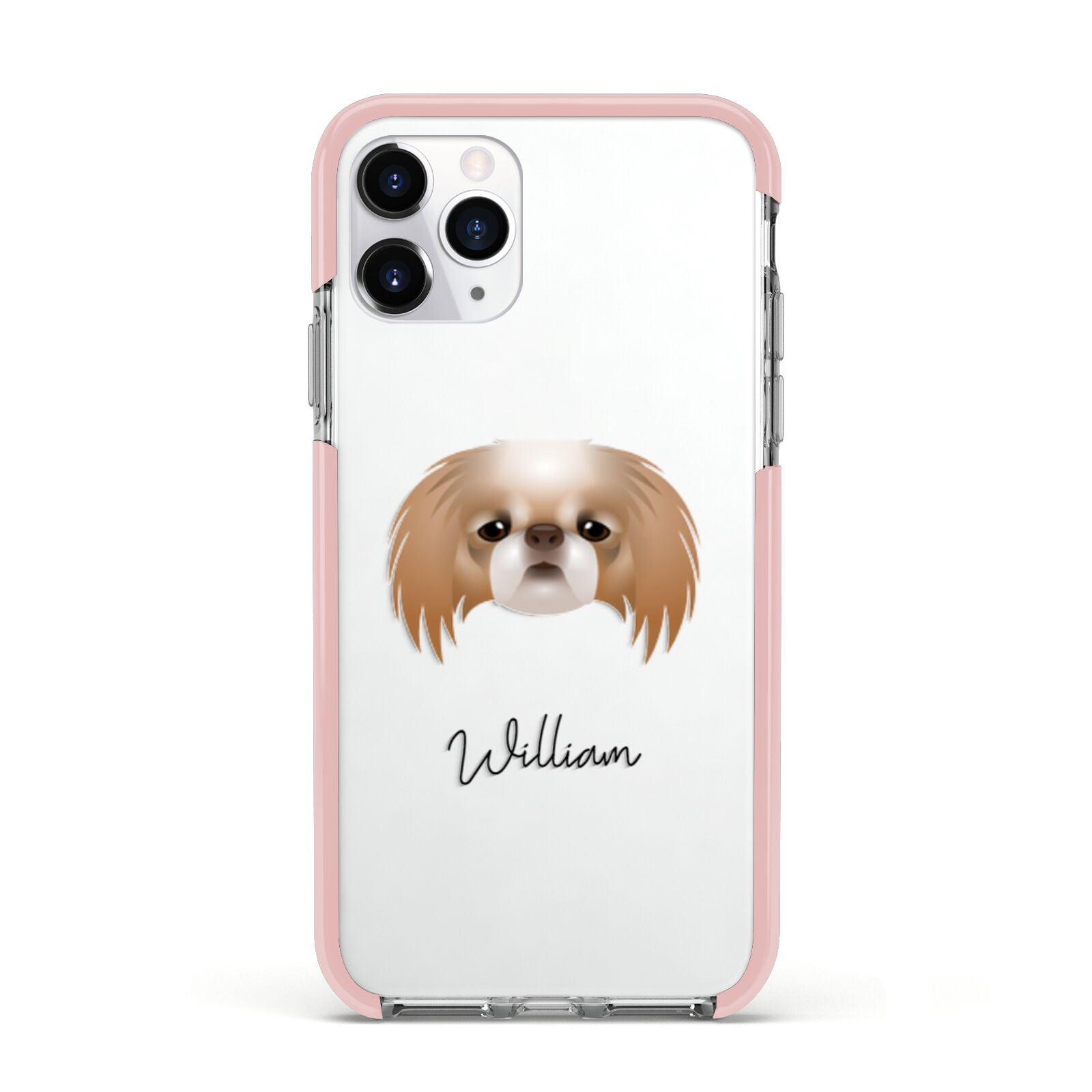 Japanese Chin Personalised Apple iPhone 11 Pro in Silver with Pink Impact Case