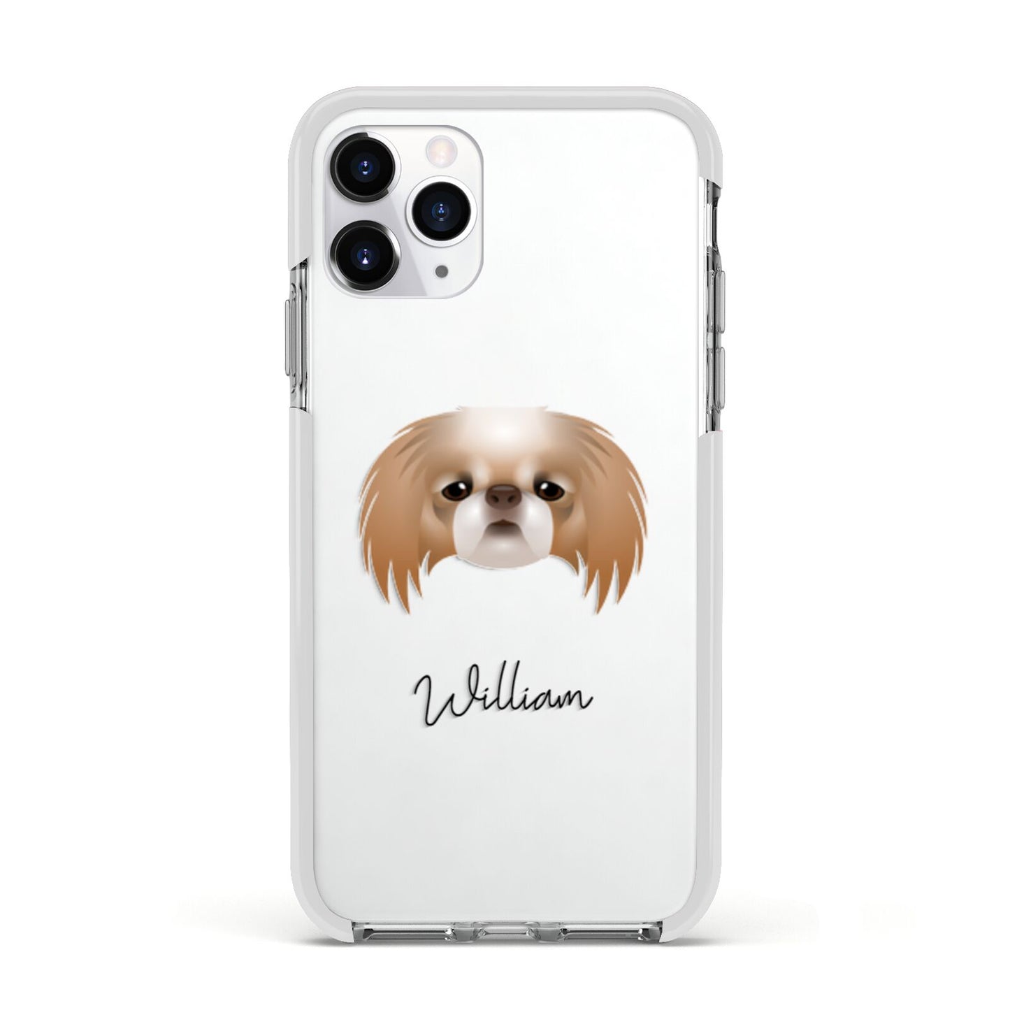 Japanese Chin Personalised Apple iPhone 11 Pro in Silver with White Impact Case