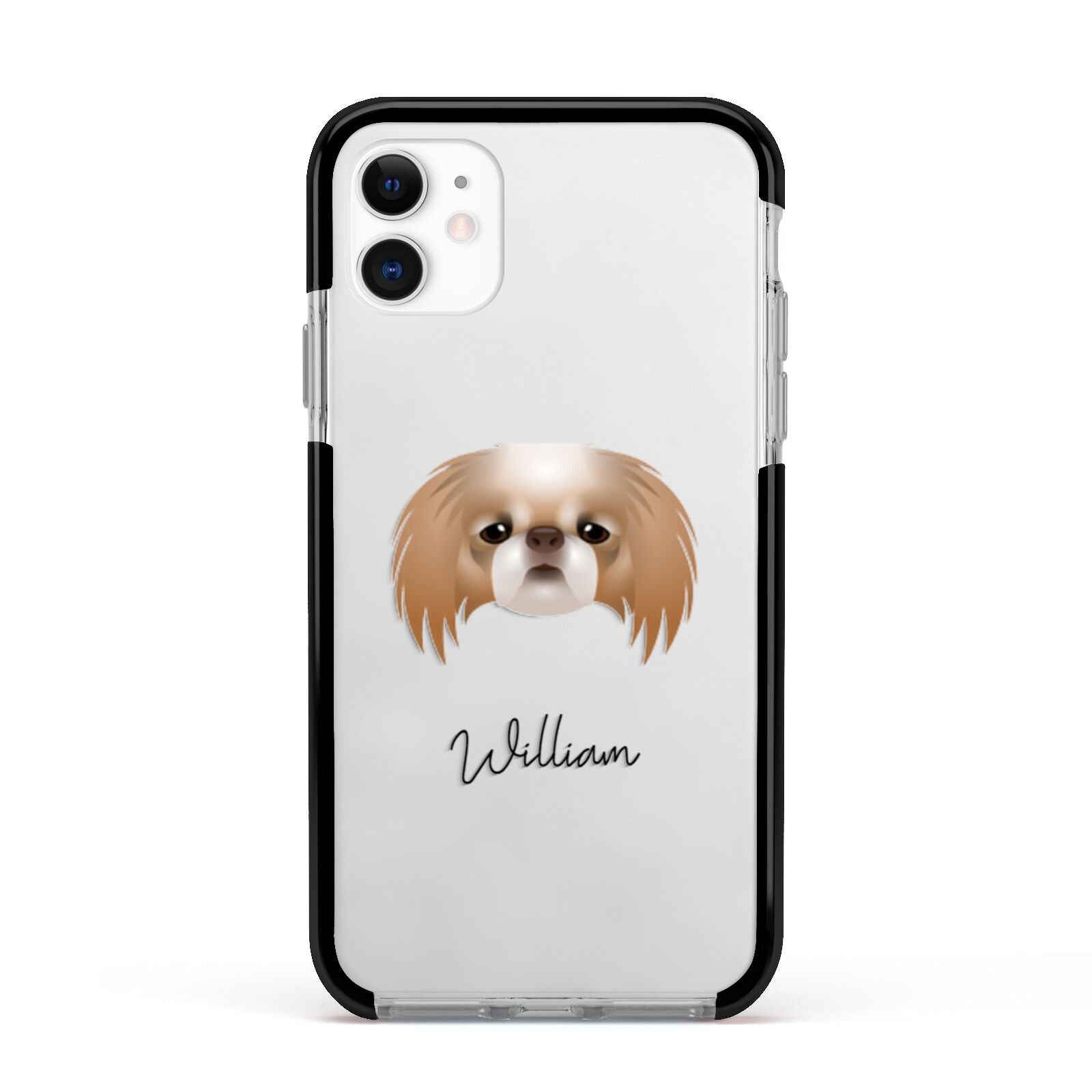 Japanese Chin Personalised Apple iPhone 11 in White with Black Impact Case