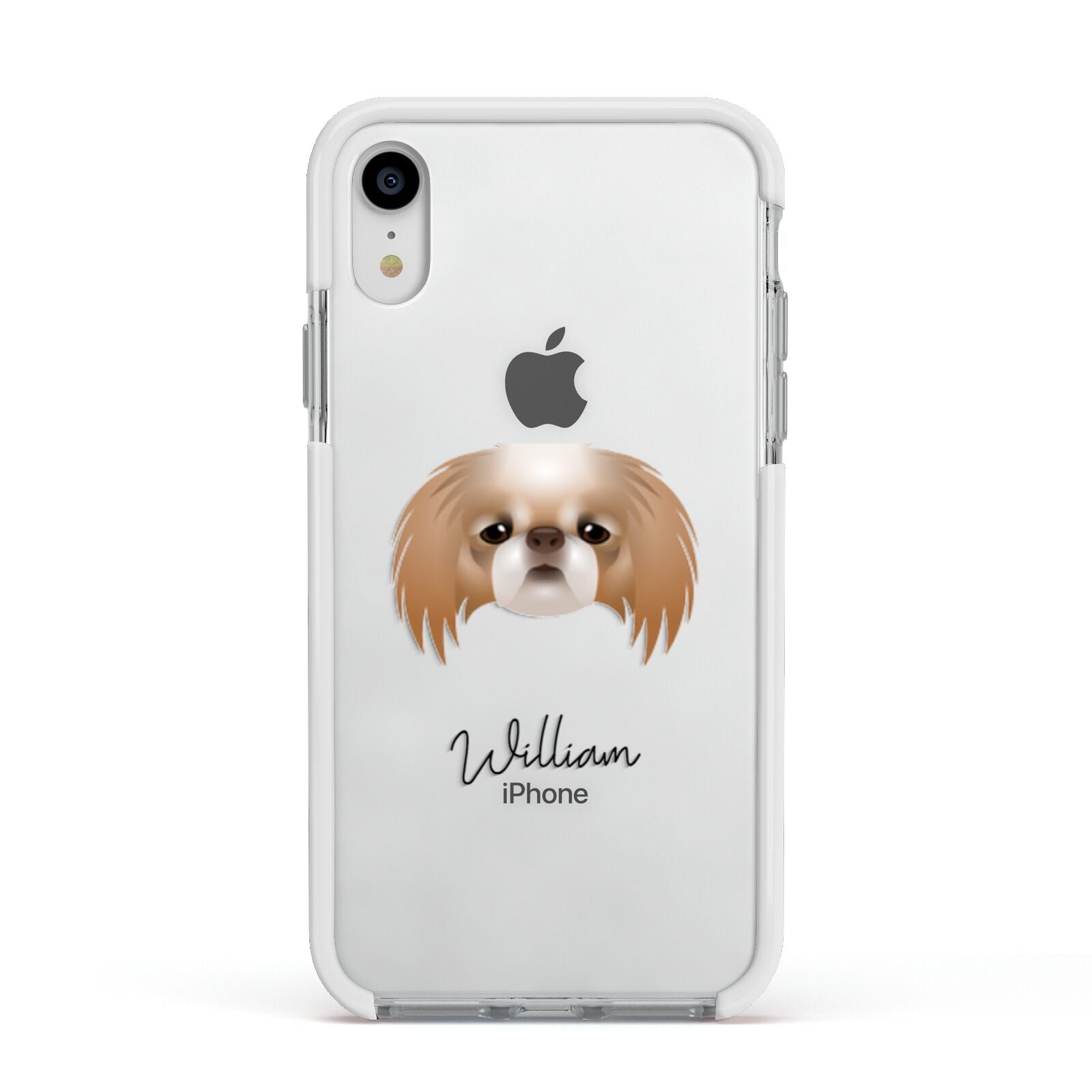 Japanese Chin Personalised Apple iPhone XR Impact Case White Edge on Silver Phone
