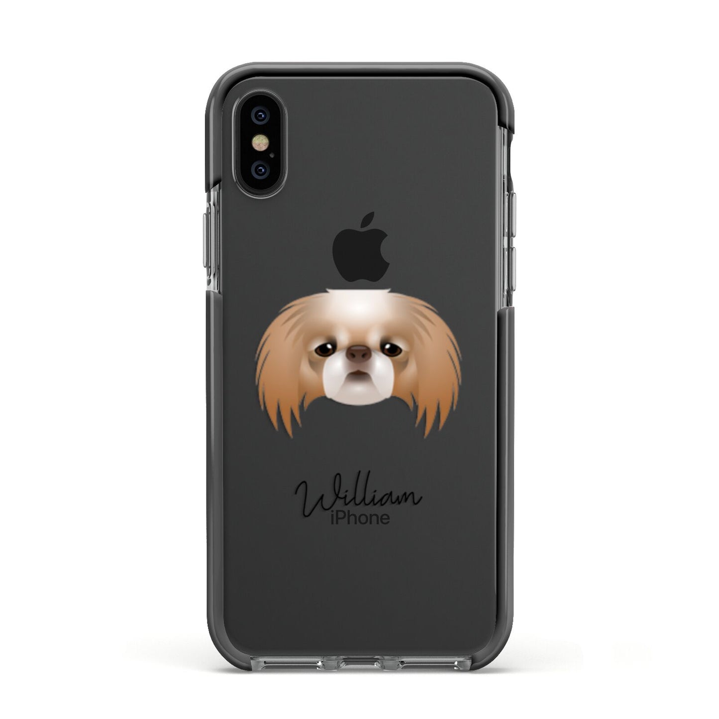 Japanese Chin Personalised Apple iPhone Xs Impact Case Black Edge on Black Phone