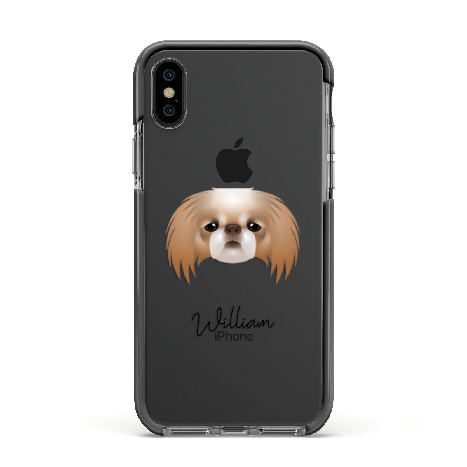 Japanese Chin Personalised Apple iPhone Xs Impact Case Black Edge on Black Phone