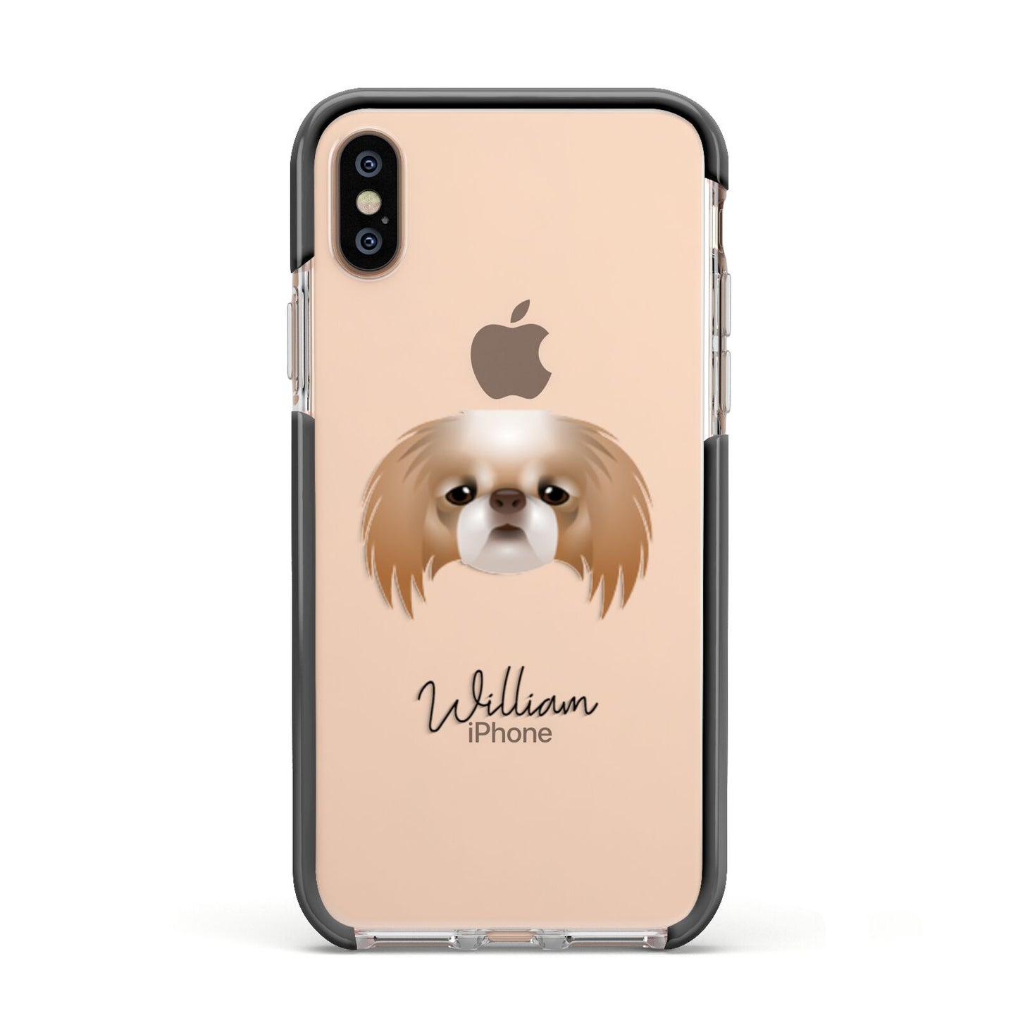 Japanese Chin Personalised Apple iPhone Xs Impact Case Black Edge on Gold Phone