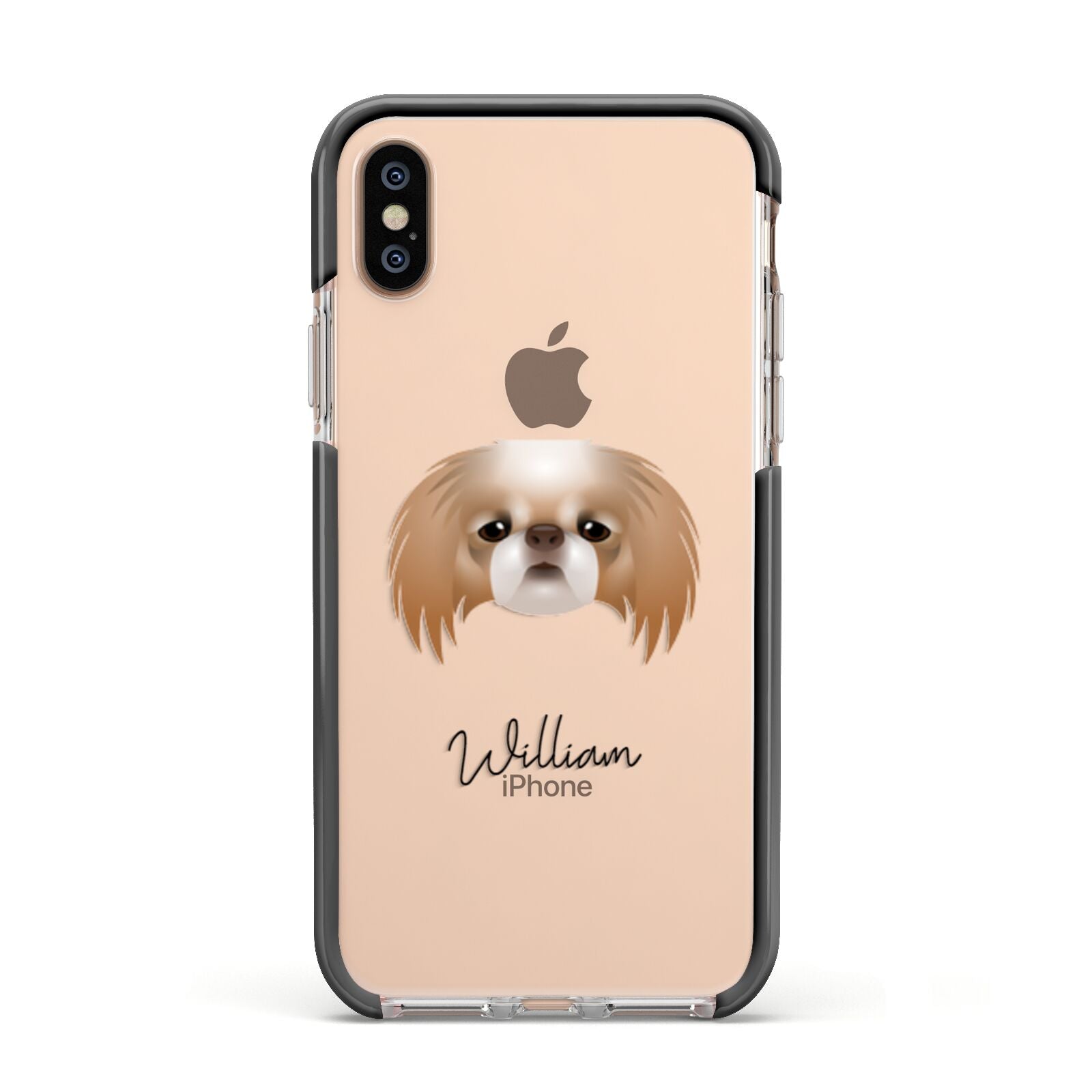 Japanese Chin Personalised Apple iPhone Xs Impact Case Black Edge on Gold Phone