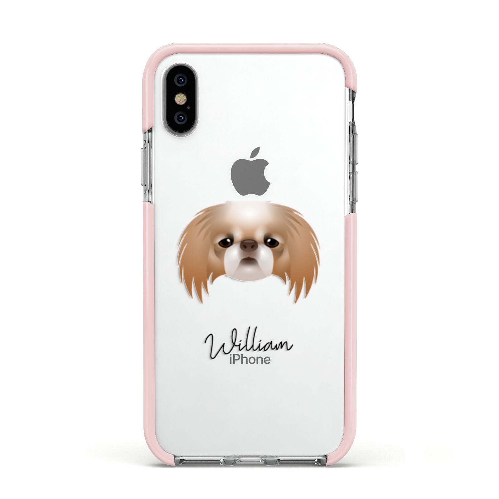 Japanese Chin Personalised Apple iPhone Xs Impact Case Pink Edge on Silver Phone
