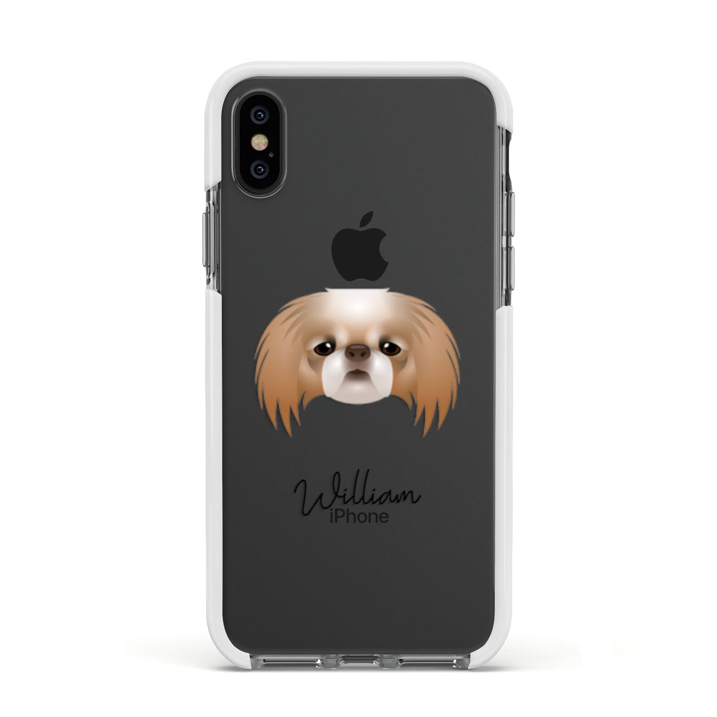 Japanese Chin Personalised Apple iPhone Xs Impact Case White Edge on Black Phone