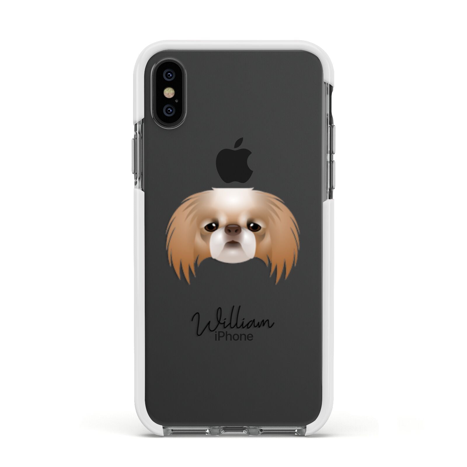 Japanese Chin Personalised Apple iPhone Xs Impact Case White Edge on Black Phone