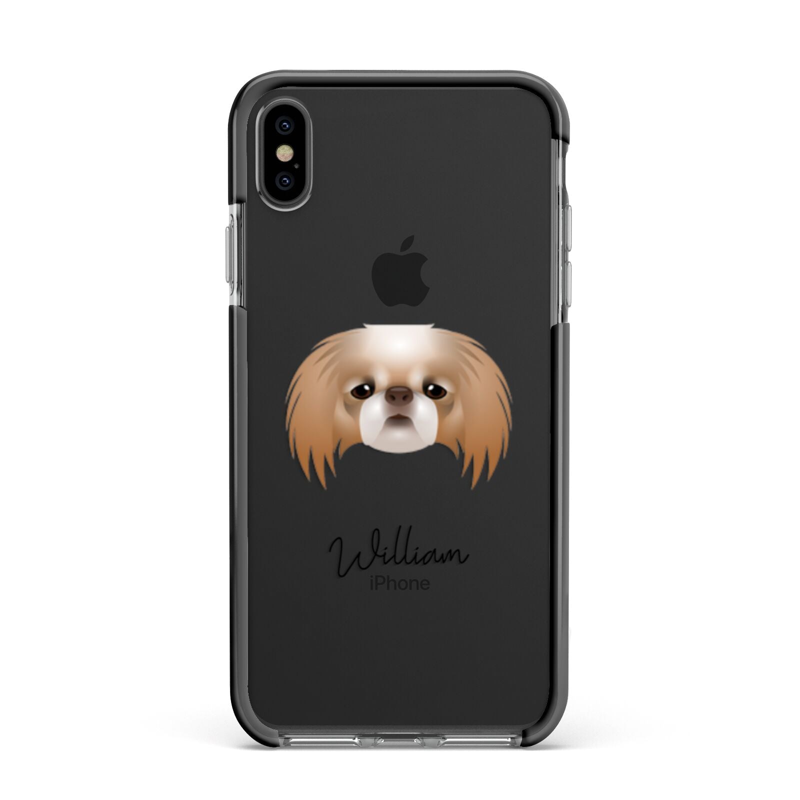 Japanese Chin Personalised Apple iPhone Xs Max Impact Case Black Edge on Black Phone