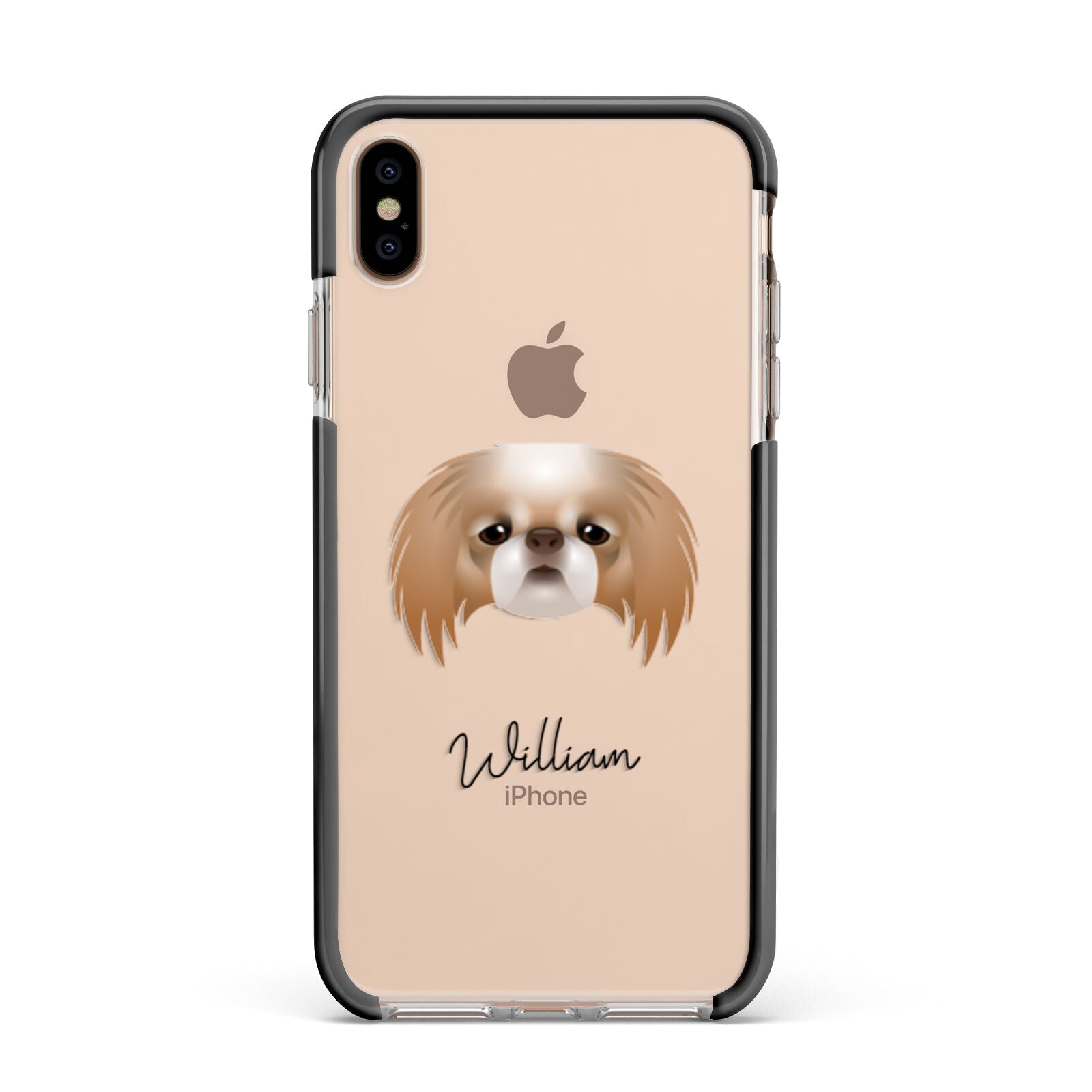 Japanese Chin Personalised Apple iPhone Xs Max Impact Case Black Edge on Gold Phone