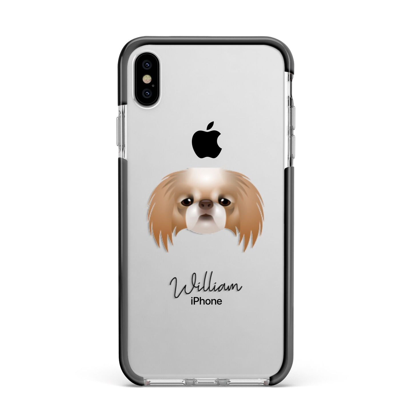 Japanese Chin Personalised Apple iPhone Xs Max Impact Case Black Edge on Silver Phone