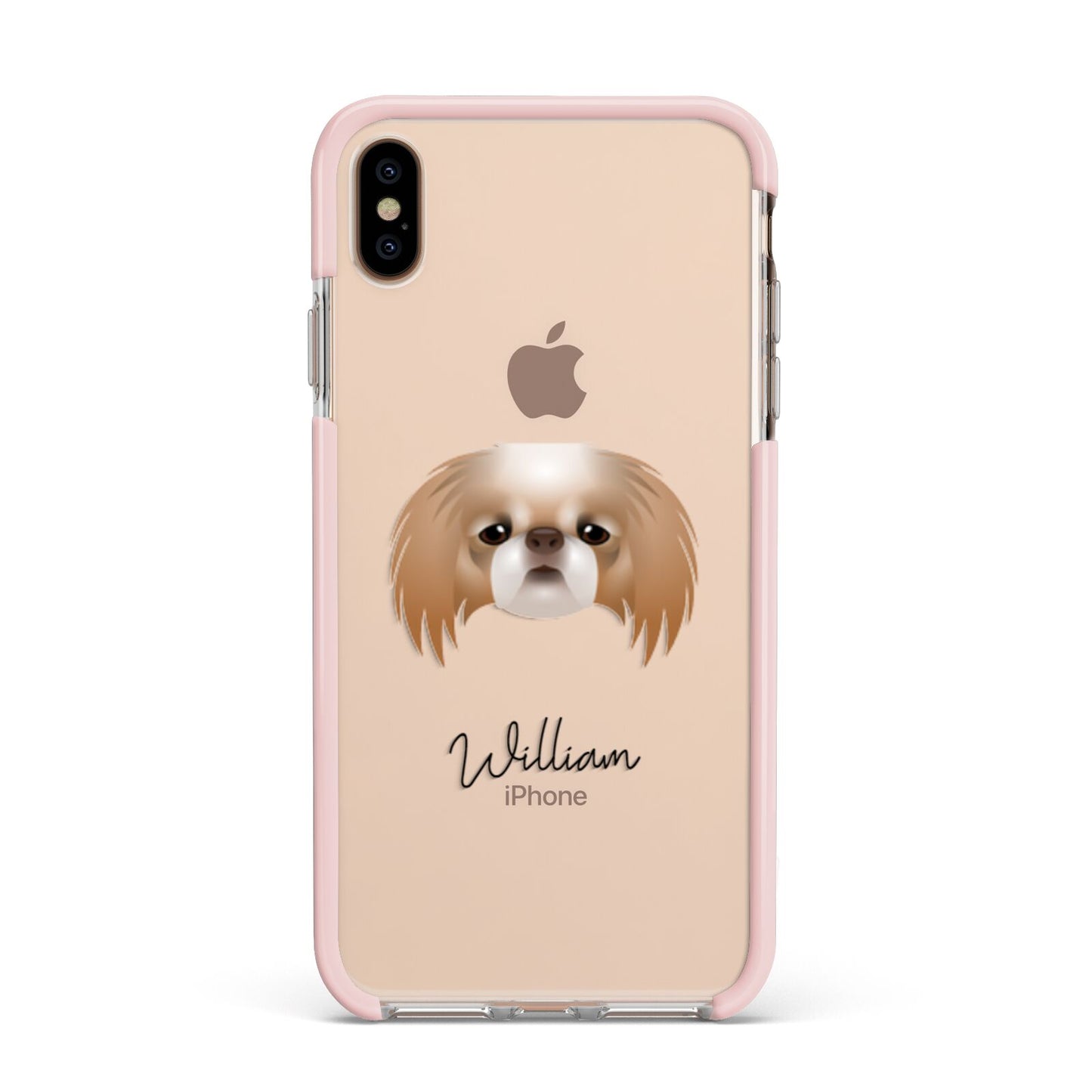 Japanese Chin Personalised Apple iPhone Xs Max Impact Case Pink Edge on Gold Phone