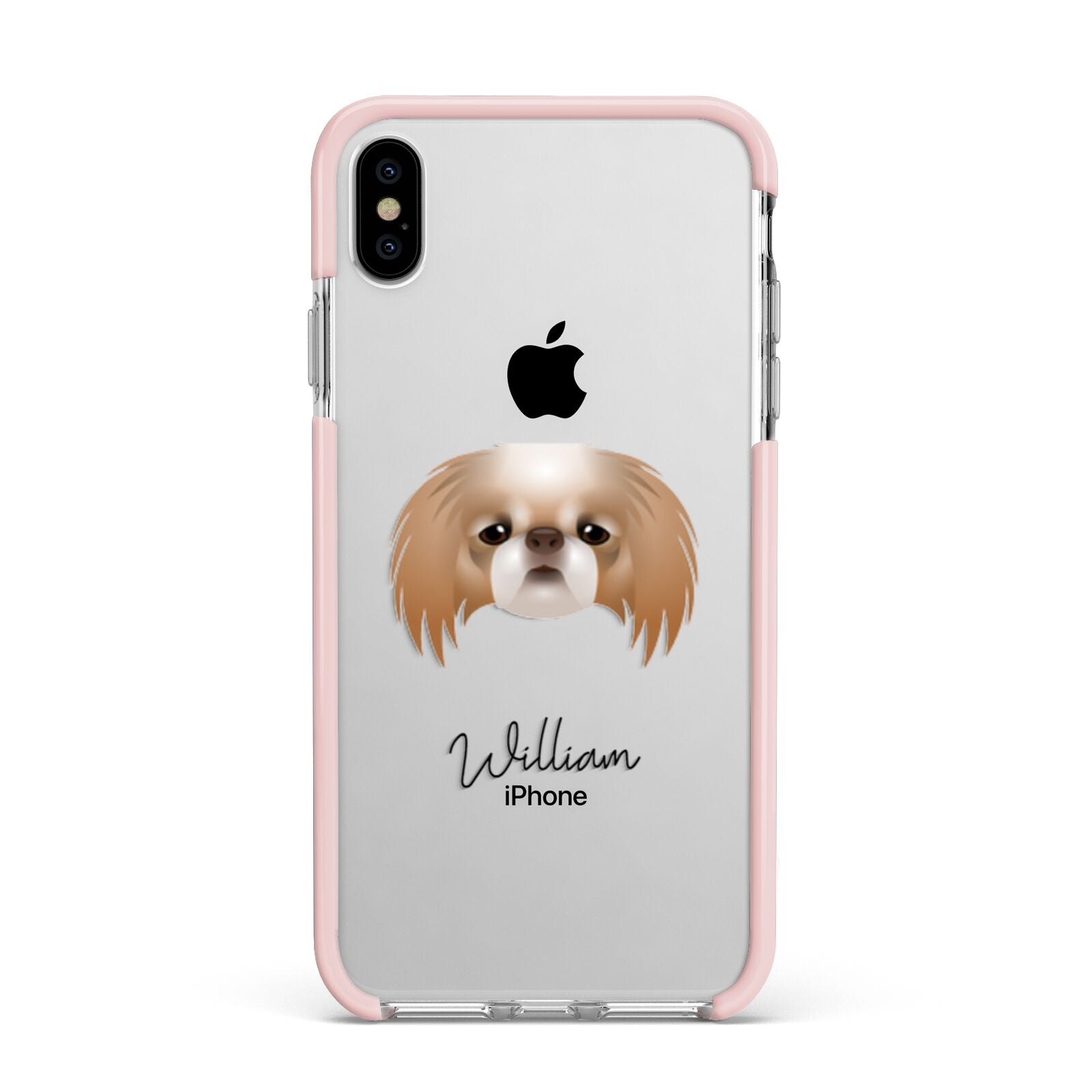 Japanese Chin Personalised Apple iPhone Xs Max Impact Case Pink Edge on Silver Phone