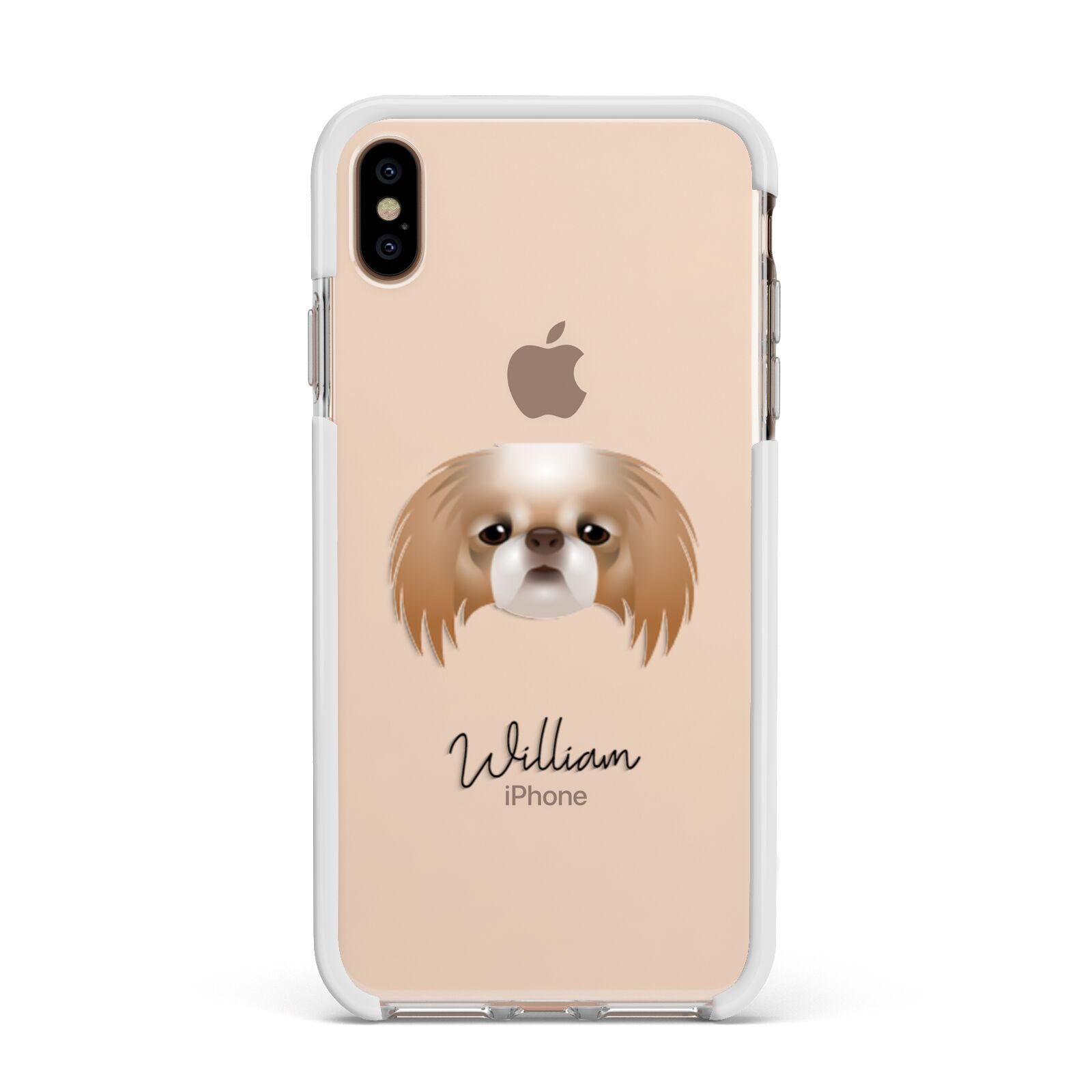 Japanese Chin Personalised Apple iPhone Xs Max Impact Case White Edge on Gold Phone