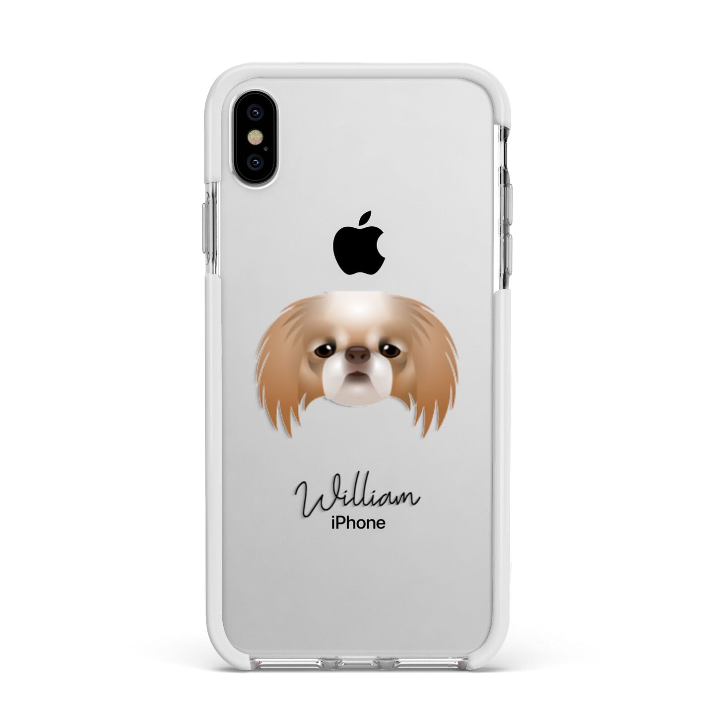 Japanese Chin Personalised Apple iPhone Xs Max Impact Case White Edge on Silver Phone