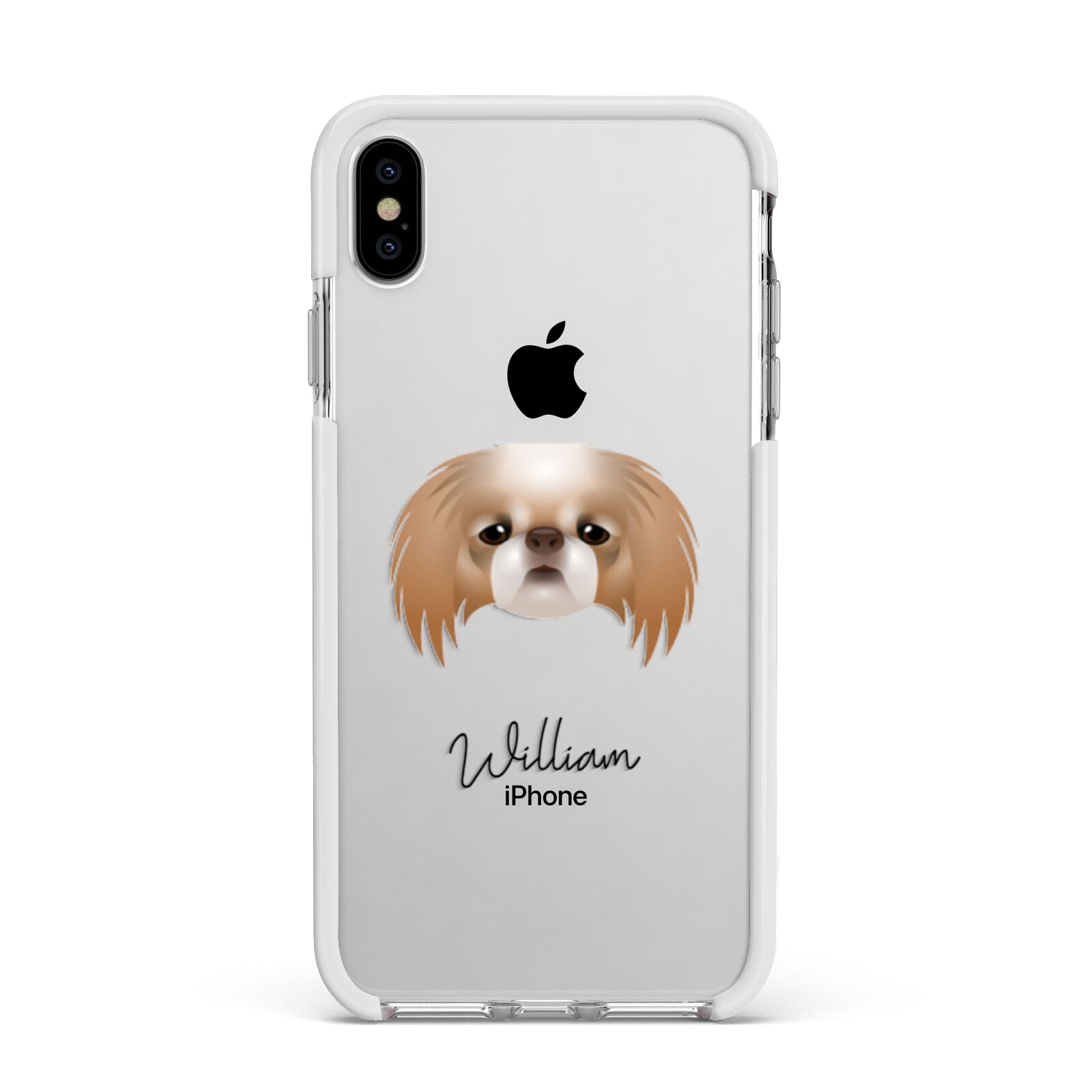 Japanese Chin Personalised Apple iPhone Xs Max Impact Case White Edge on Silver Phone