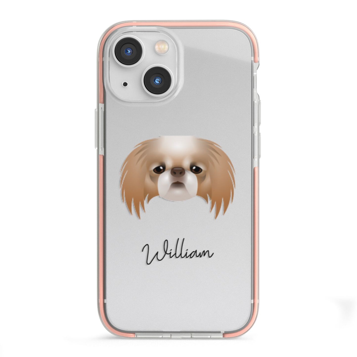 Japanese Chin Personalised iPhone 13 Mini TPU Impact Case with Pink Edges
