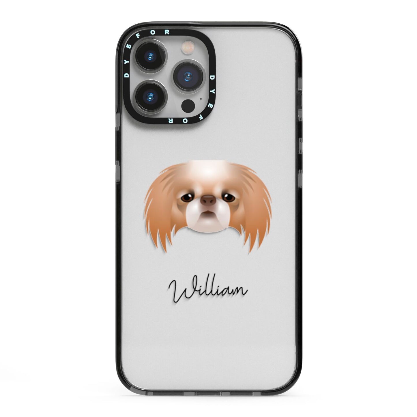 Japanese Chin Personalised iPhone 13 Pro Max Black Impact Case on Silver phone