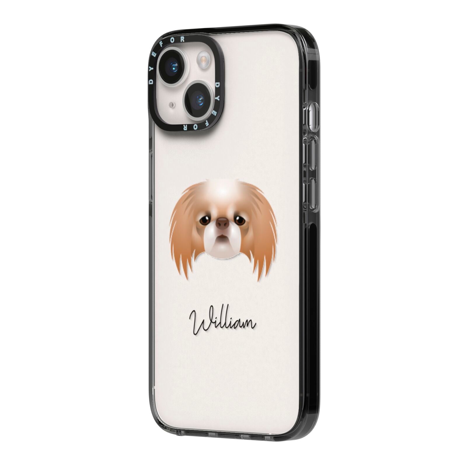 Japanese Chin Personalised iPhone 14 Black Impact Case Side Angle on Silver phone