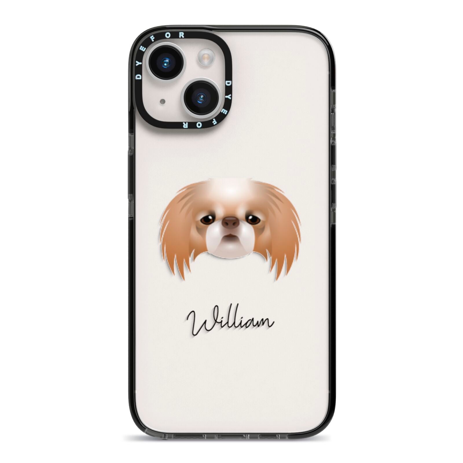 Japanese Chin Personalised iPhone 14 Black Impact Case on Silver phone