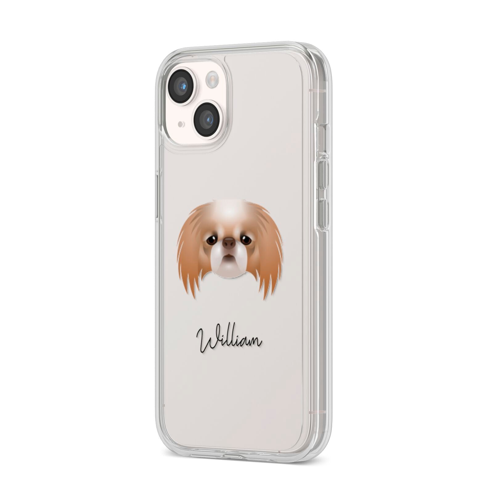 Japanese Chin Personalised iPhone 14 Clear Tough Case Starlight Angled Image