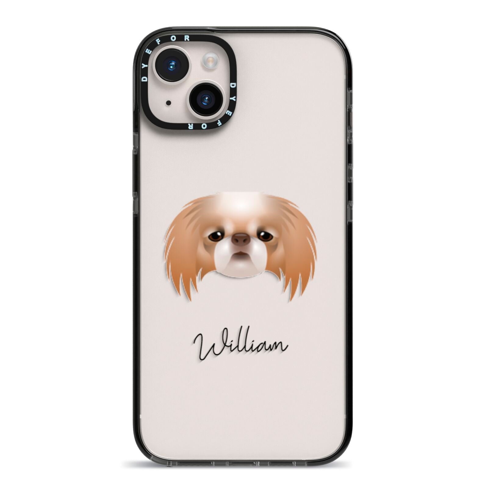 Japanese Chin Personalised iPhone 14 Plus Black Impact Case on Silver phone