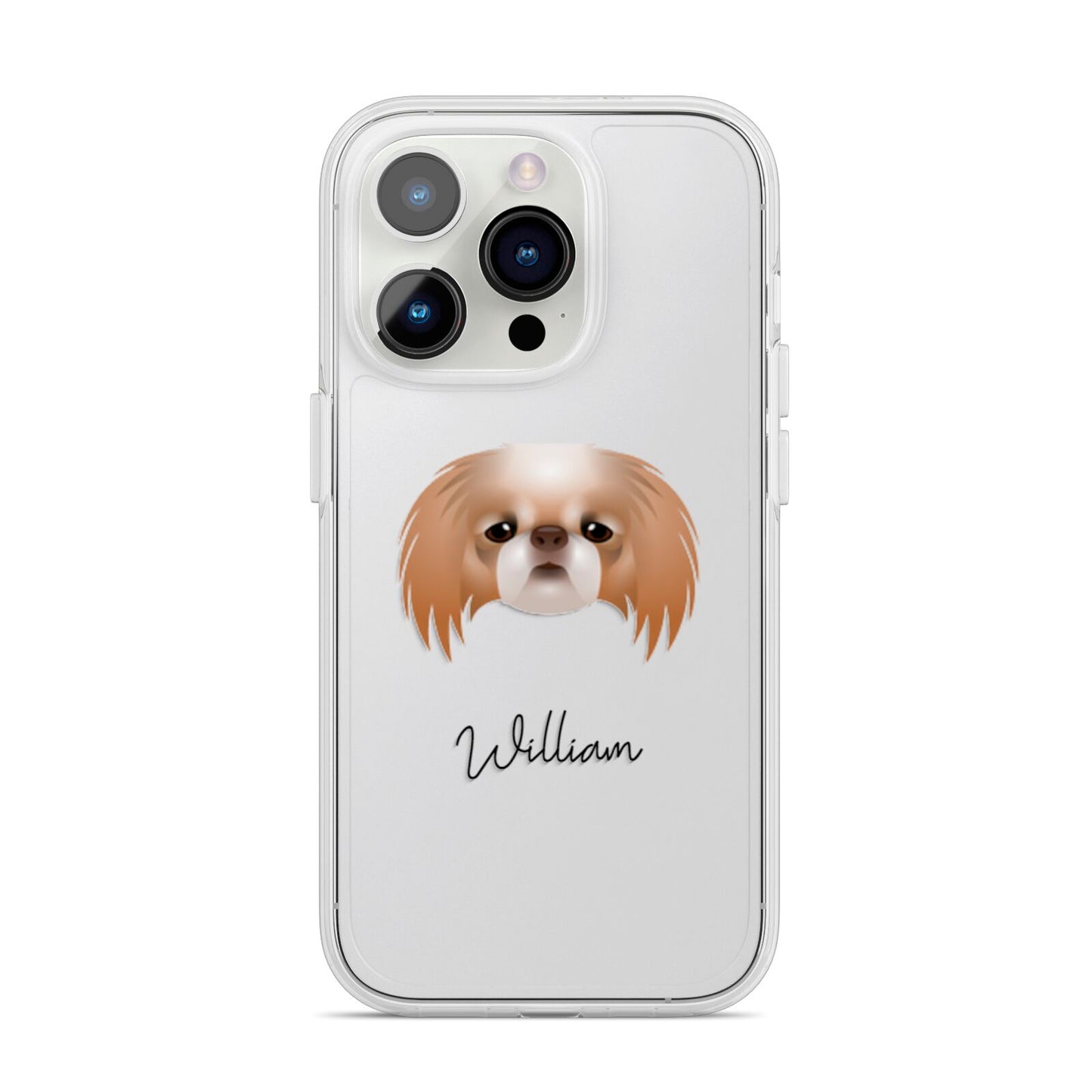 Japanese Chin Personalised iPhone 14 Pro Clear Tough Case Silver