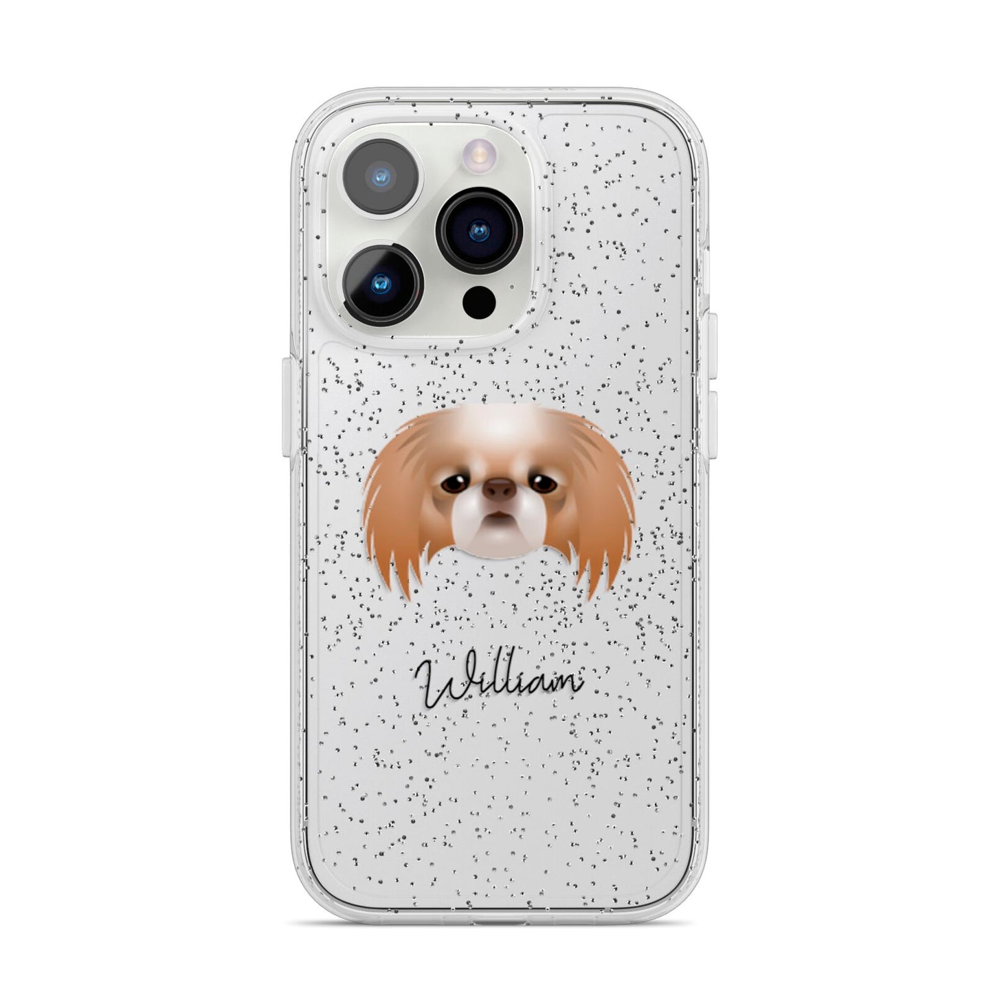 Japanese Chin Personalised iPhone 14 Pro Glitter Tough Case Silver