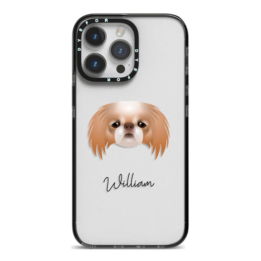 Japanese Chin Personalised iPhone 14 Pro Max Black Impact Case on Silver phone
