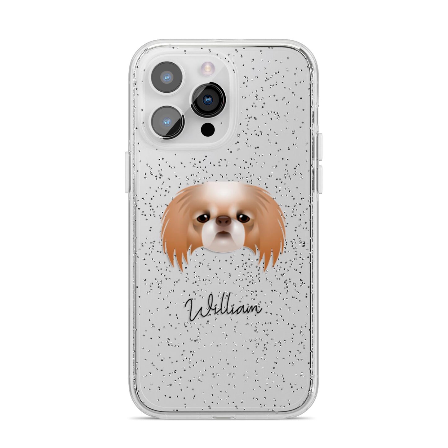 Japanese Chin Personalised iPhone 14 Pro Max Glitter Tough Case Silver