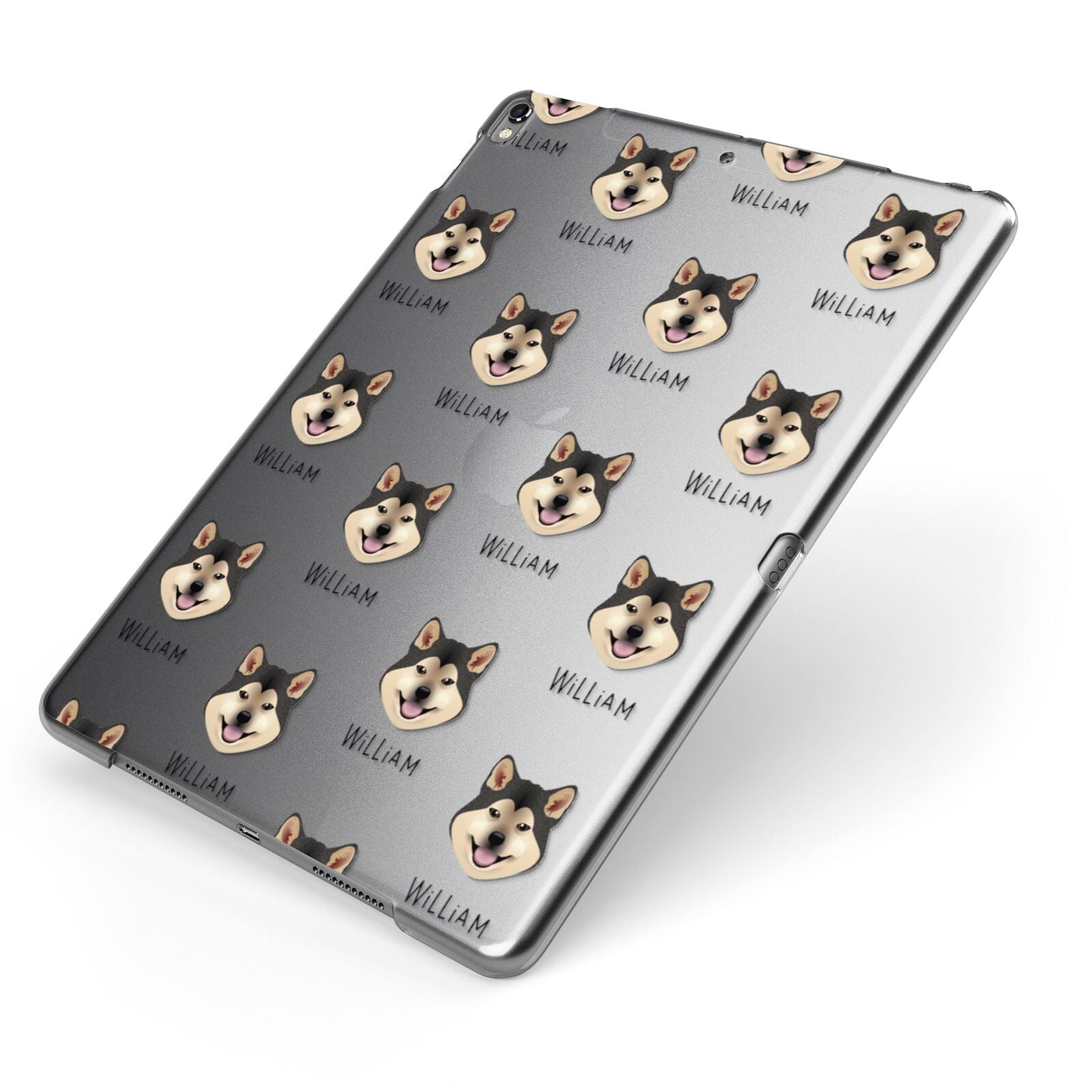 Japanese Shiba Icon with Name Apple iPad Case on Grey iPad Side View