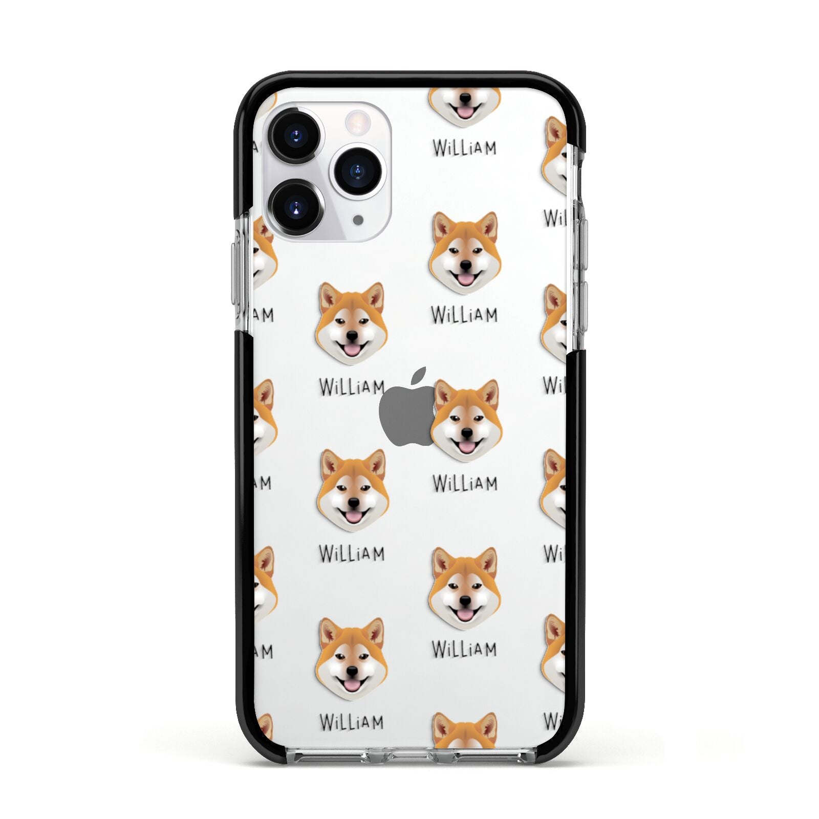 Japanese Shiba Icon with Name Apple iPhone 11 Pro in Silver with Black Impact Case