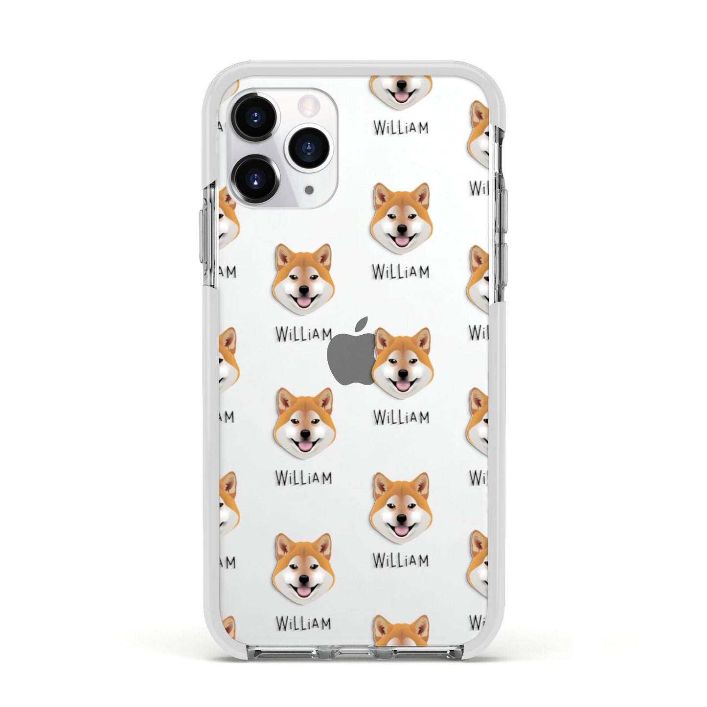 Japanese Shiba Icon with Name Apple iPhone 11 Pro in Silver with White Impact Case