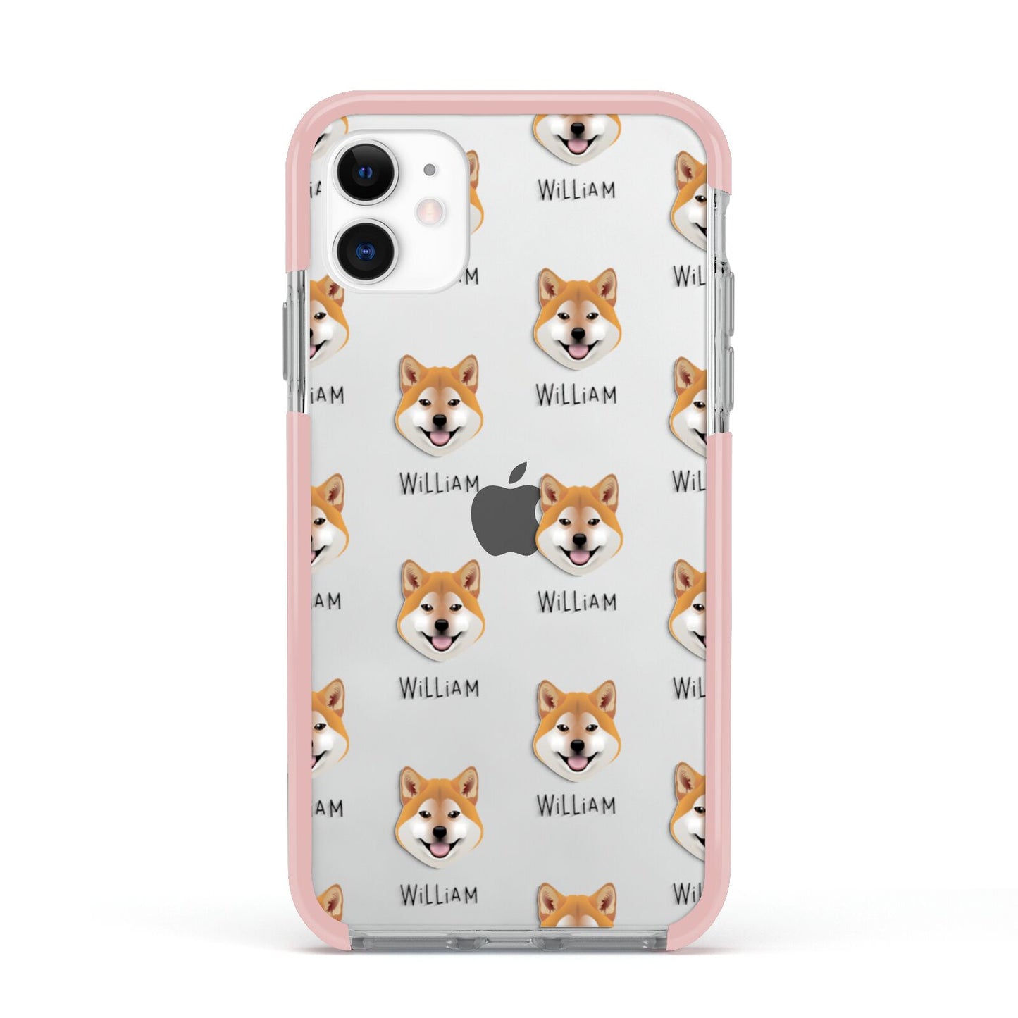 Japanese Shiba Icon with Name Apple iPhone 11 in White with Pink Impact Case