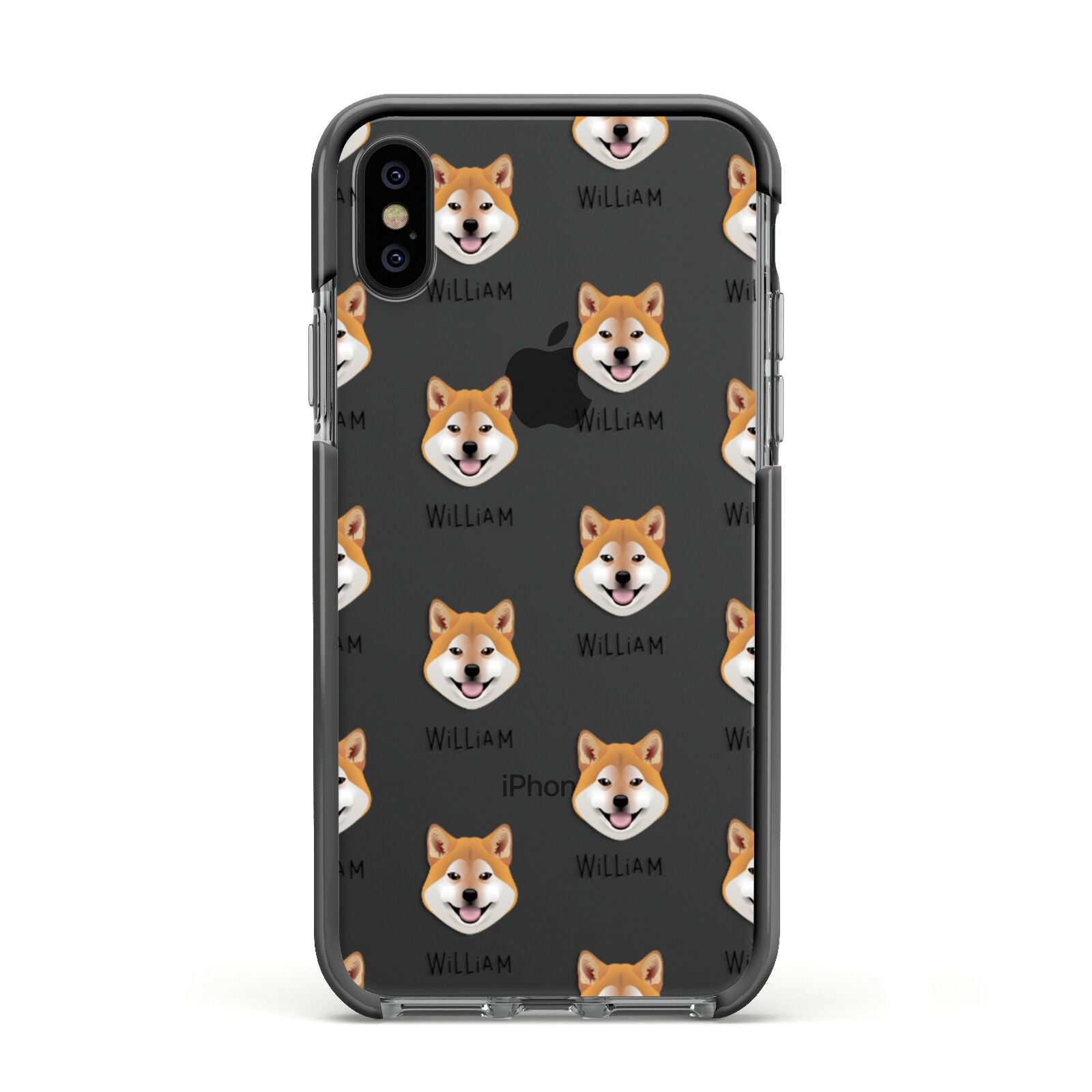 Japanese Shiba Icon with Name Apple iPhone Xs Impact Case Black Edge on Black Phone