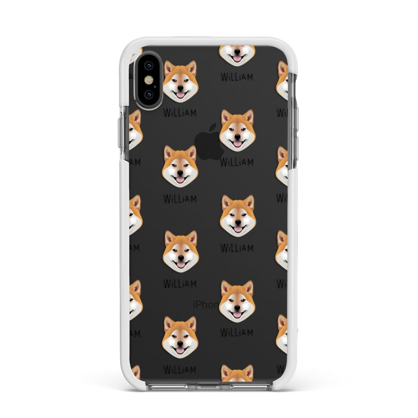 Japanese Shiba Icon with Name Apple iPhone Xs Max Impact Case White Edge on Black Phone