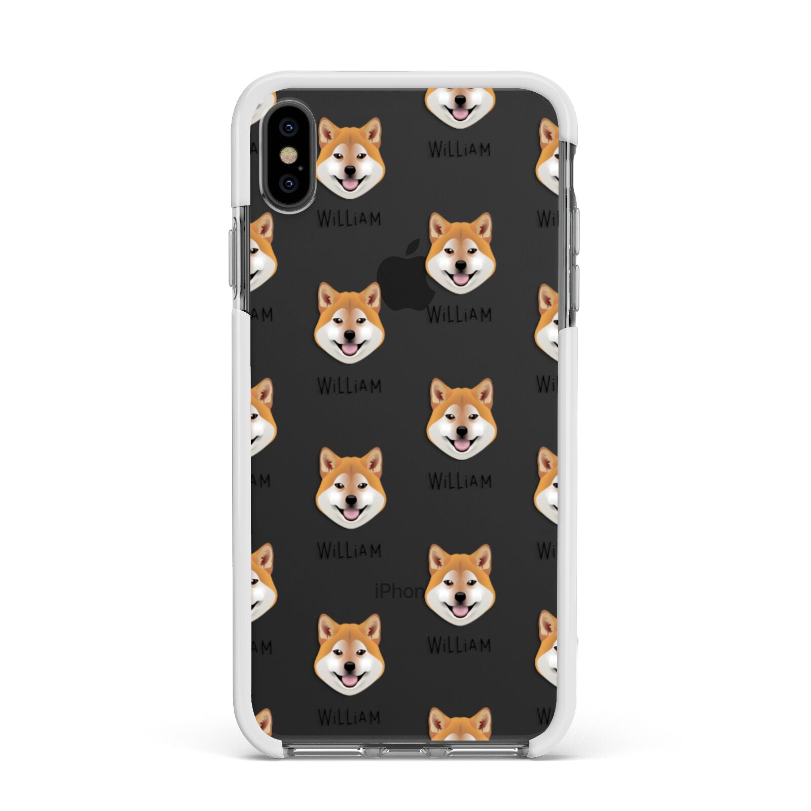 Japanese Shiba Icon with Name Apple iPhone Xs Max Impact Case White Edge on Black Phone