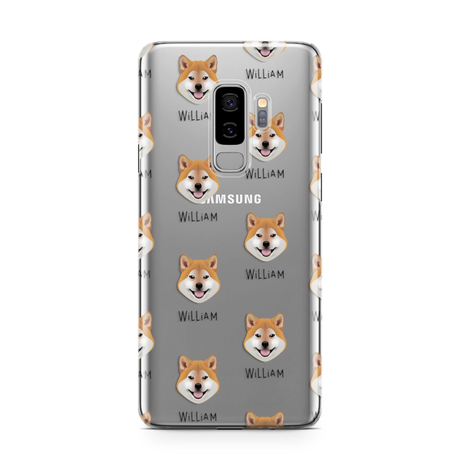 Japanese Shiba Icon with Name Samsung Galaxy S9 Plus Case on Silver phone