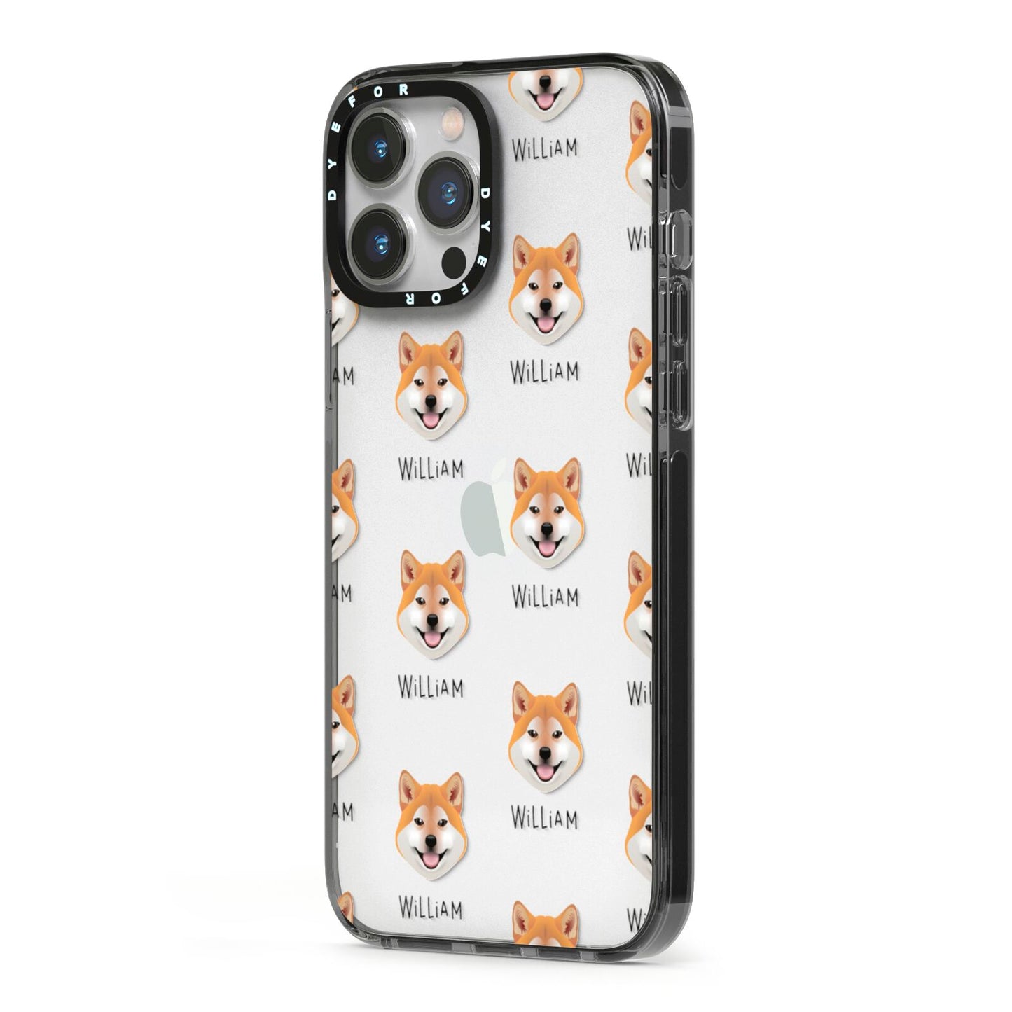 Japanese Shiba Icon with Name iPhone 13 Pro Max Black Impact Case Side Angle on Silver phone